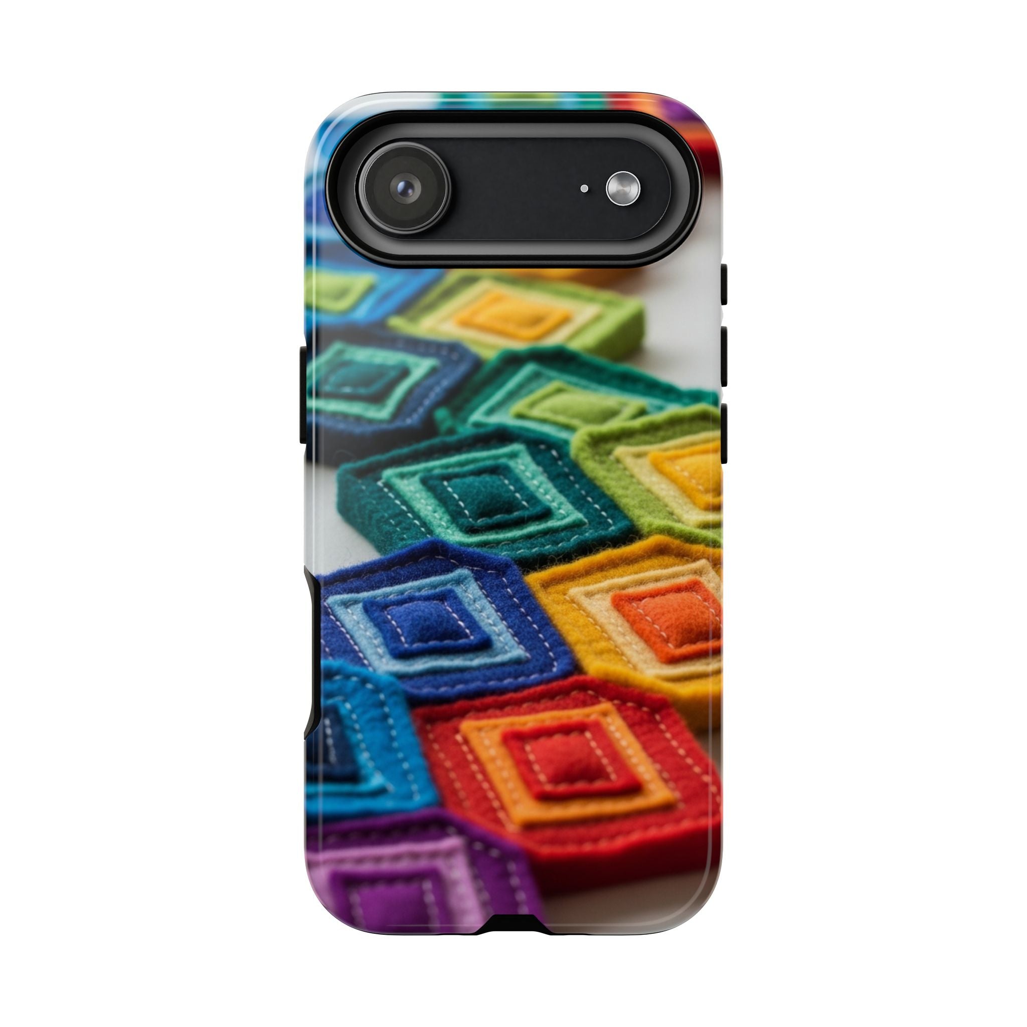 Colorful Geometric Quilt Pattern Phone Case – Bright Rainbow Diamond Tough Case