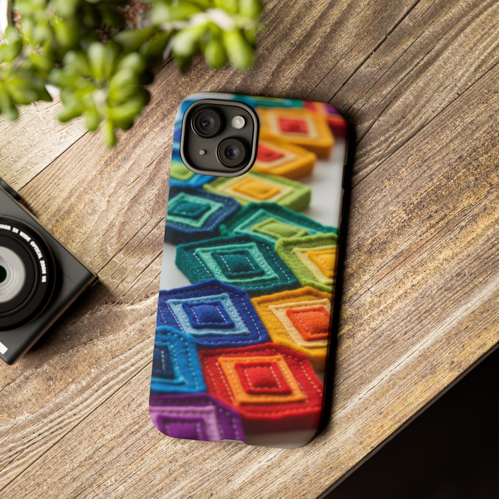 Colorful Geometric Quilt Pattern Phone Case – Bright Rainbow Diamond Tough Case