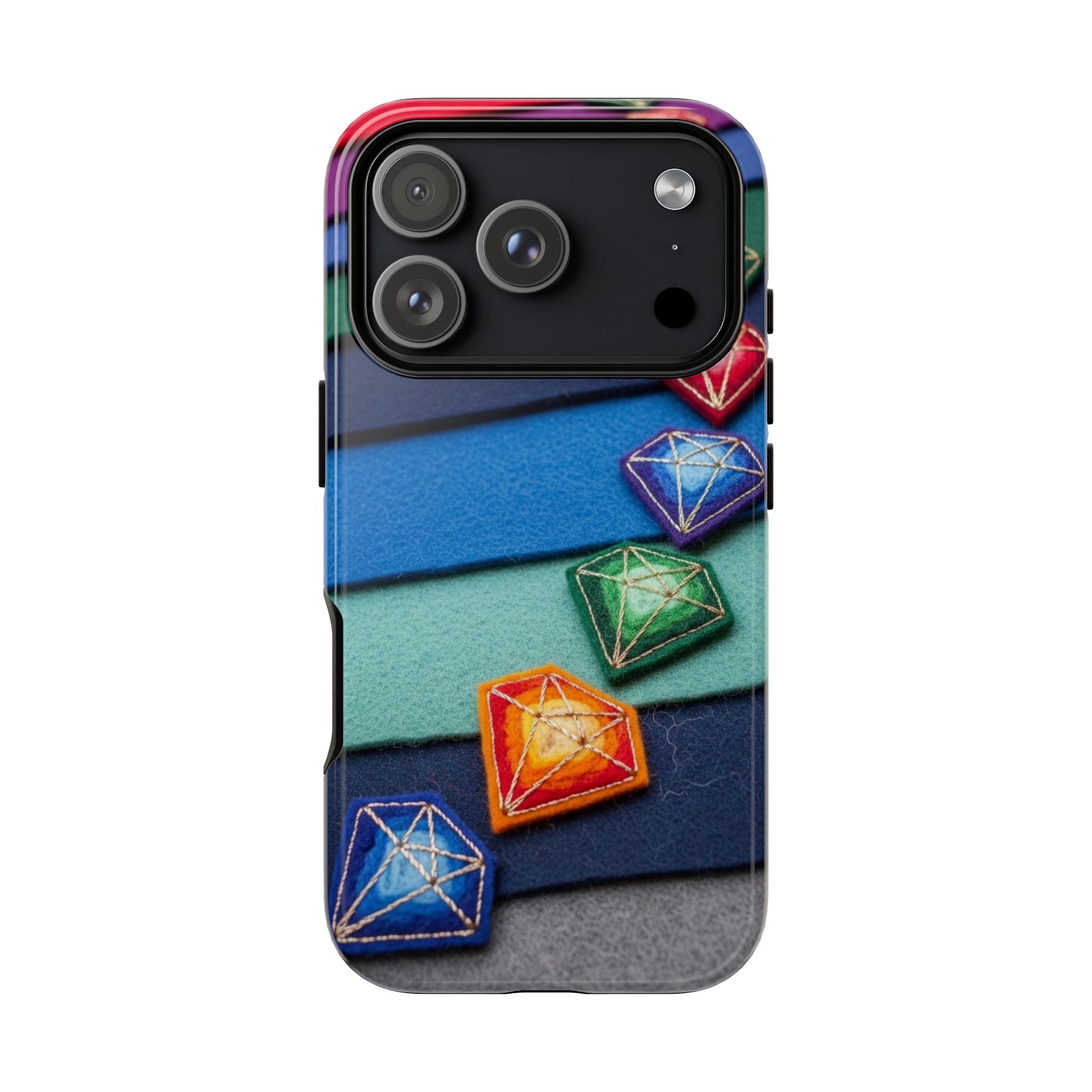 Colorful Gem Stripe Phone Case — Rainbow Diamond Pattern Tough Case