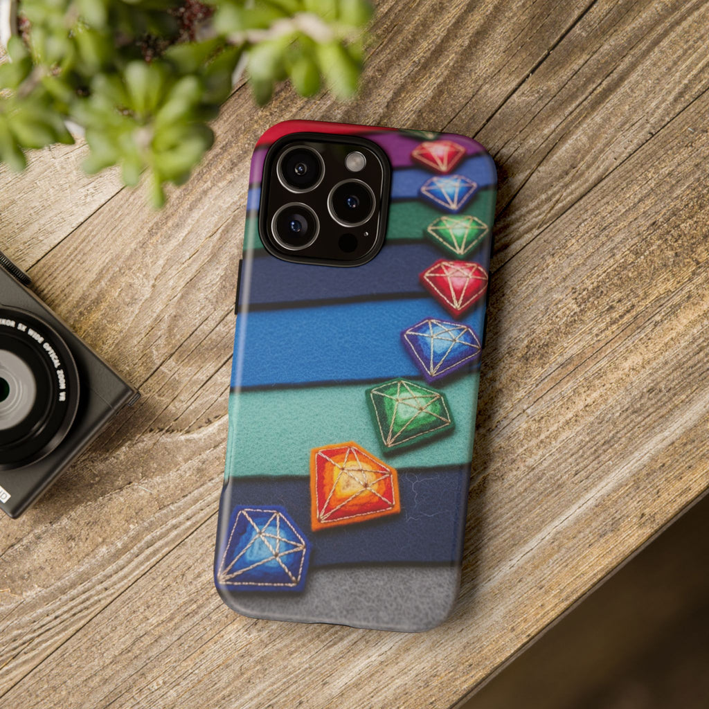Colorful Gem Stripe Phone Case — Rainbow Diamond Pattern Tough Case