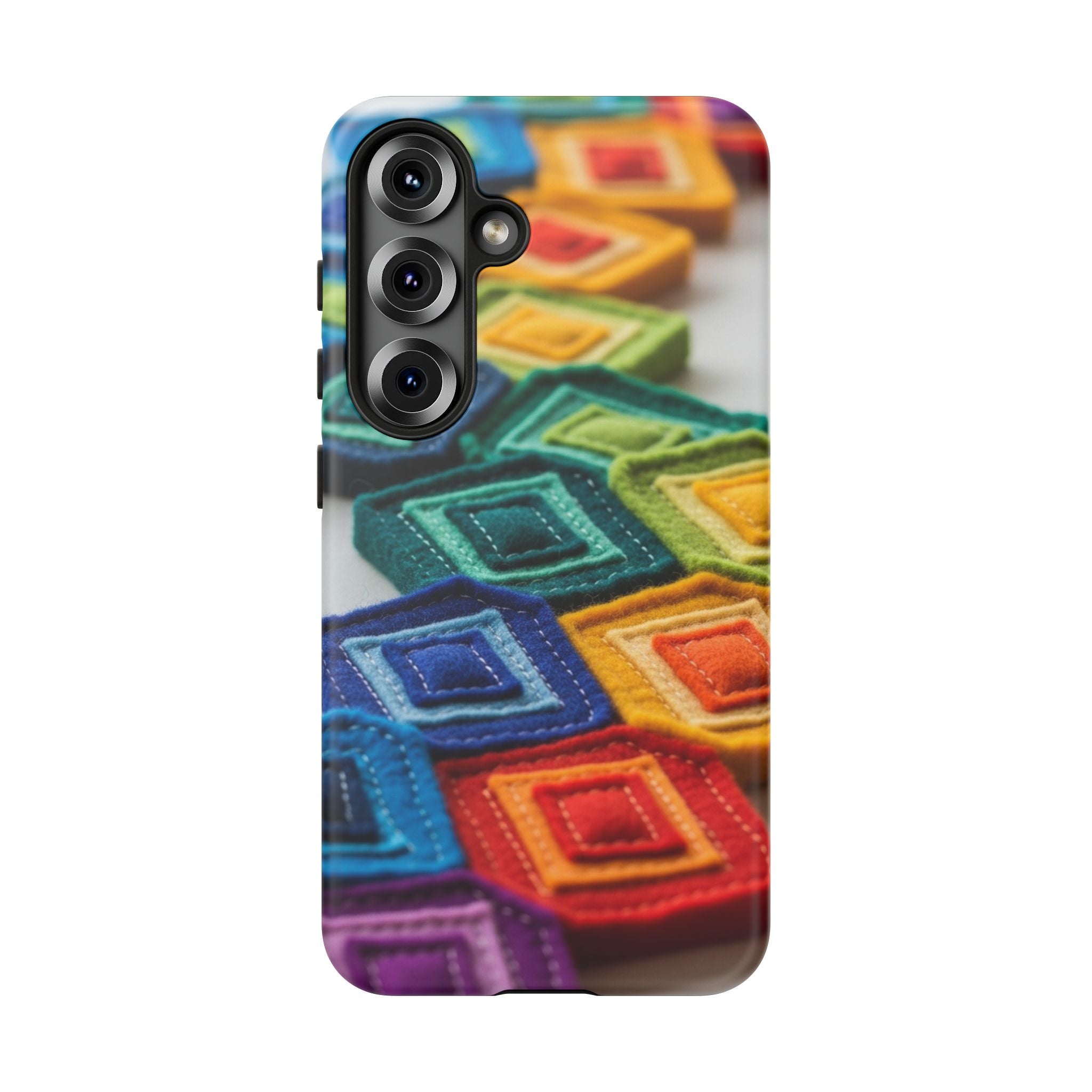 Colorful Geometric Quilt Pattern Phone Case – Bright Rainbow Diamond Tough Case