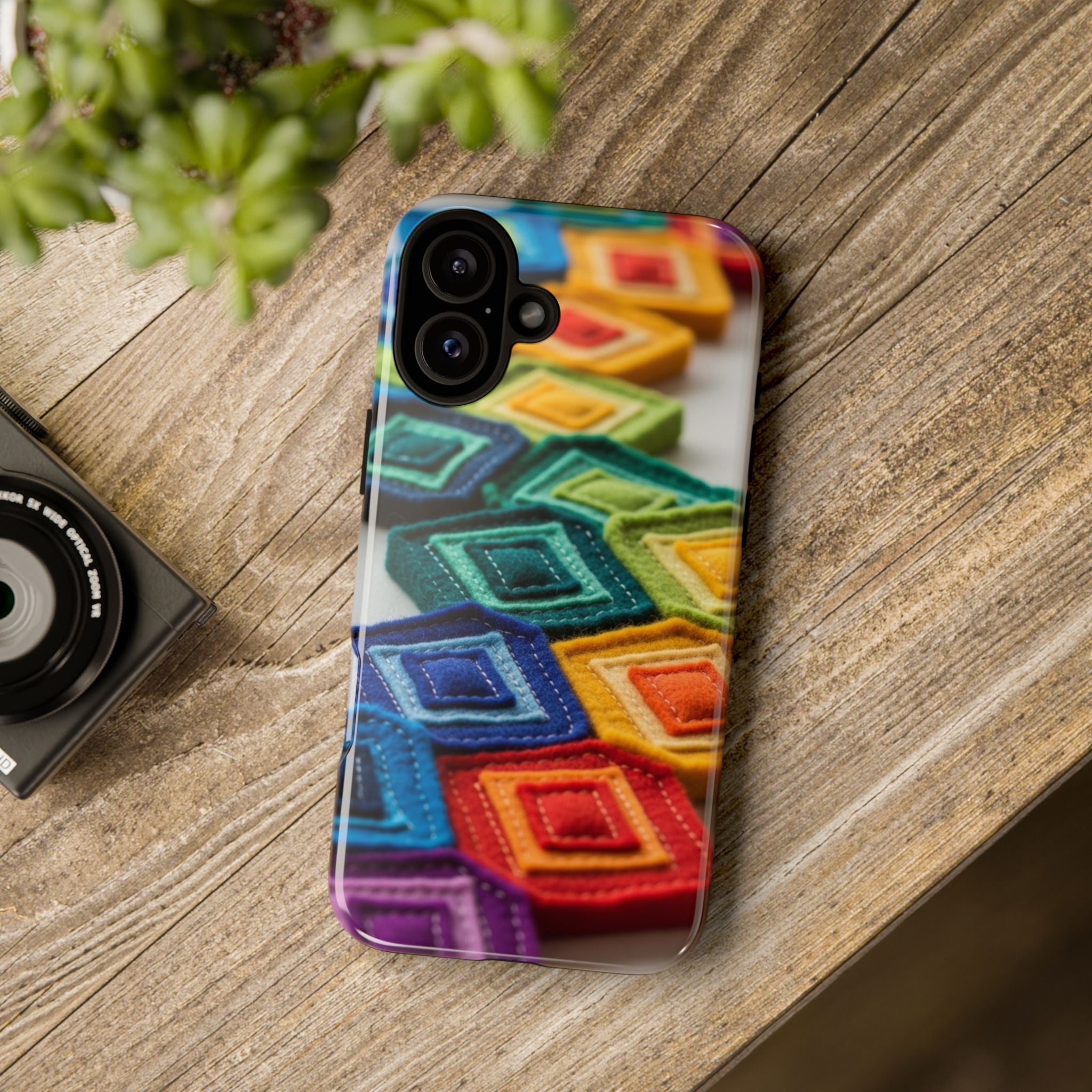 Colorful Geometric Quilt Pattern Phone Case – Bright Rainbow Diamond Tough Case