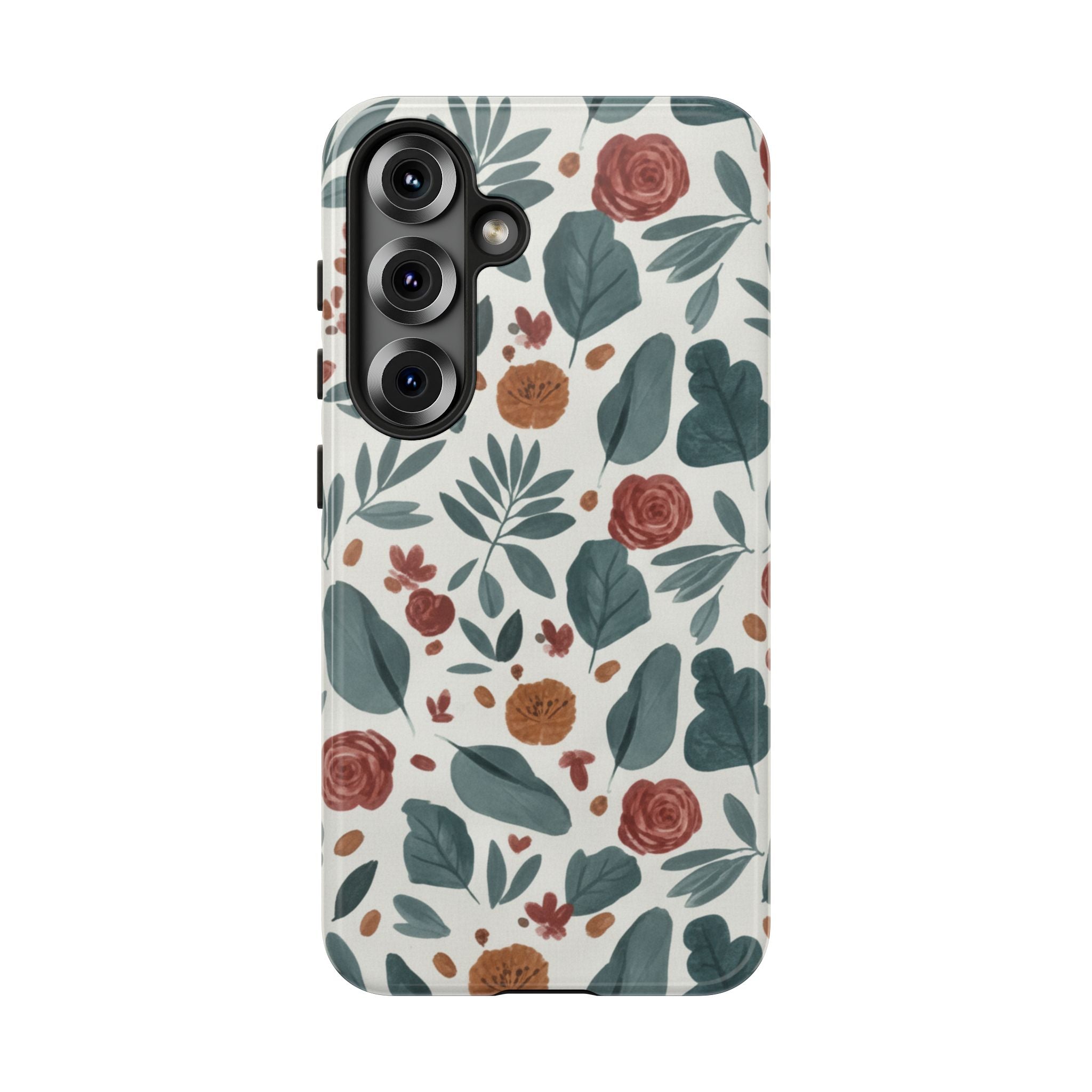 Floral Leaf Pattern Tough Phone Case — Protective Botanical iPhone Cover