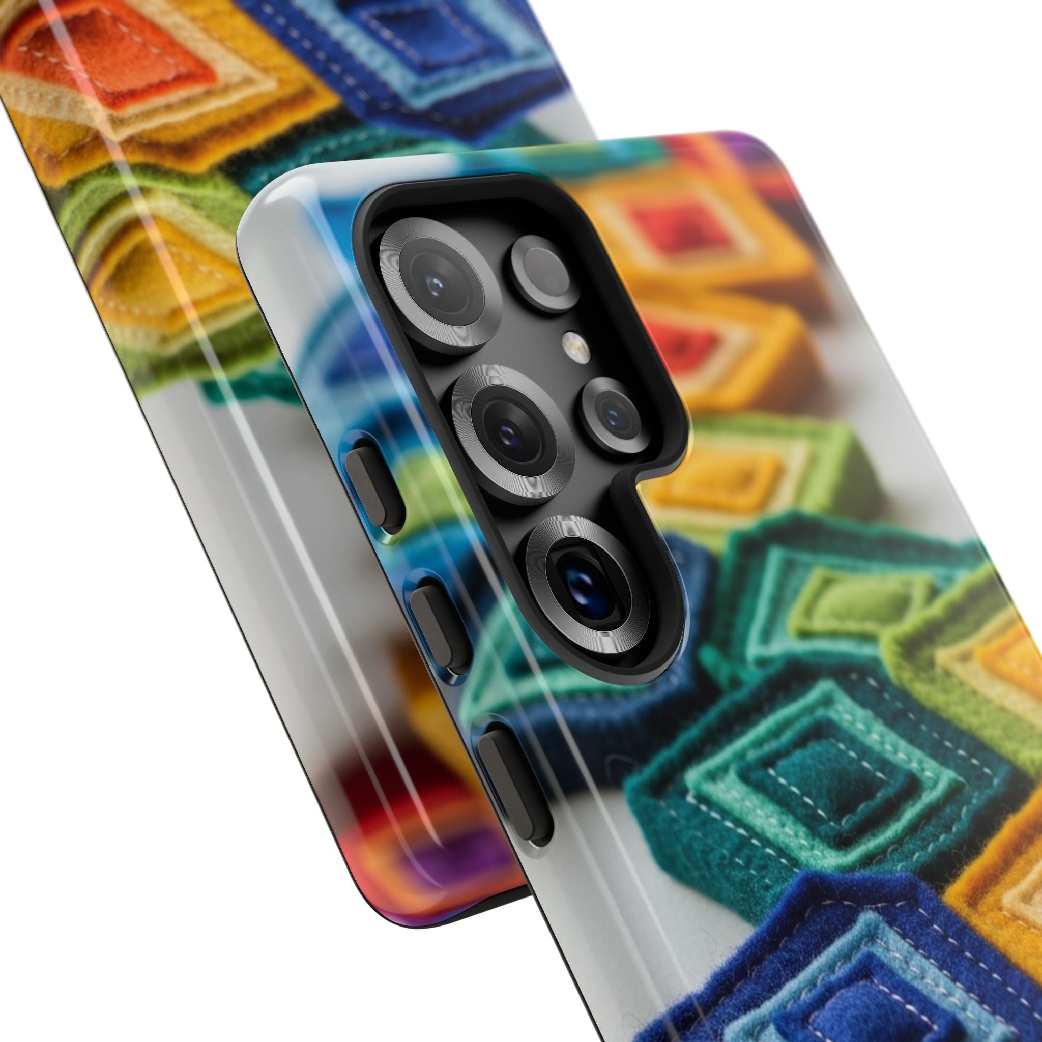 Colorful Geometric Quilt Pattern Phone Case – Bright Rainbow Diamond Tough Case
