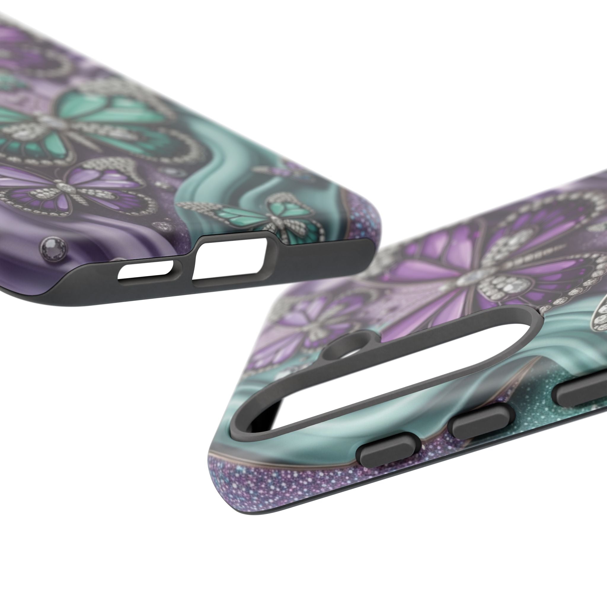 Butterfly Gem Tough Phone Case – Teal & Purple Sparkle Protective Cover
