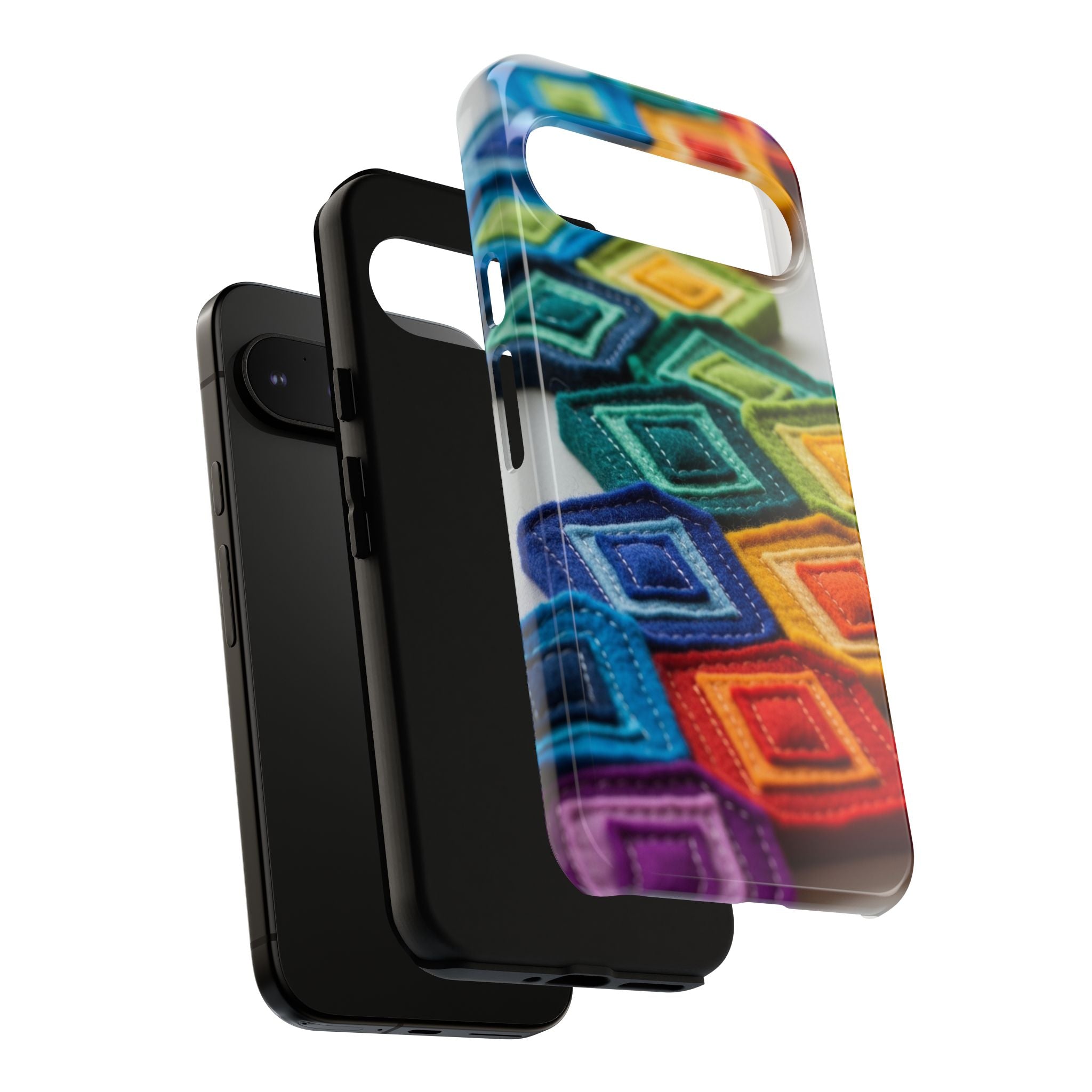 Colorful Geometric Quilt Pattern Phone Case – Bright Rainbow Diamond Tough Case