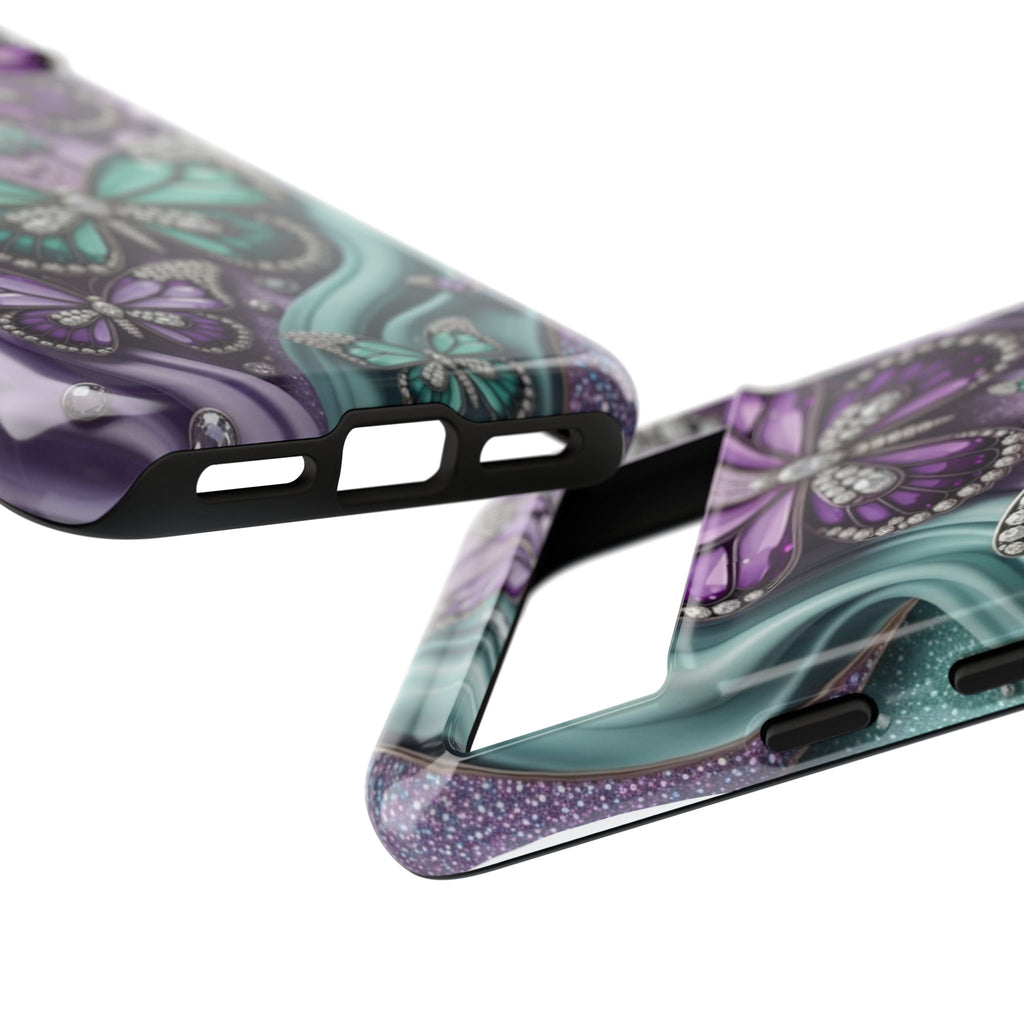 Butterfly Gem Tough Phone Case – Teal & Purple Sparkle Protective Cover