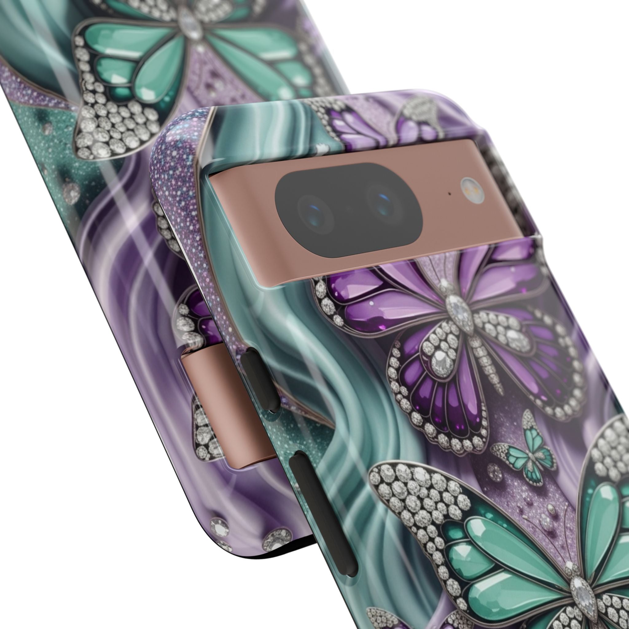 Butterfly Gem Tough Phone Case – Teal & Purple Sparkle Protective Cover