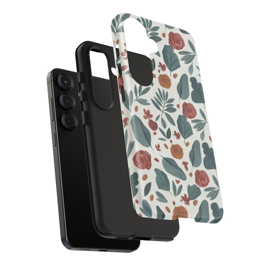 Floral Leaf Pattern Tough Phone Case — Protective Botanical iPhone Cover