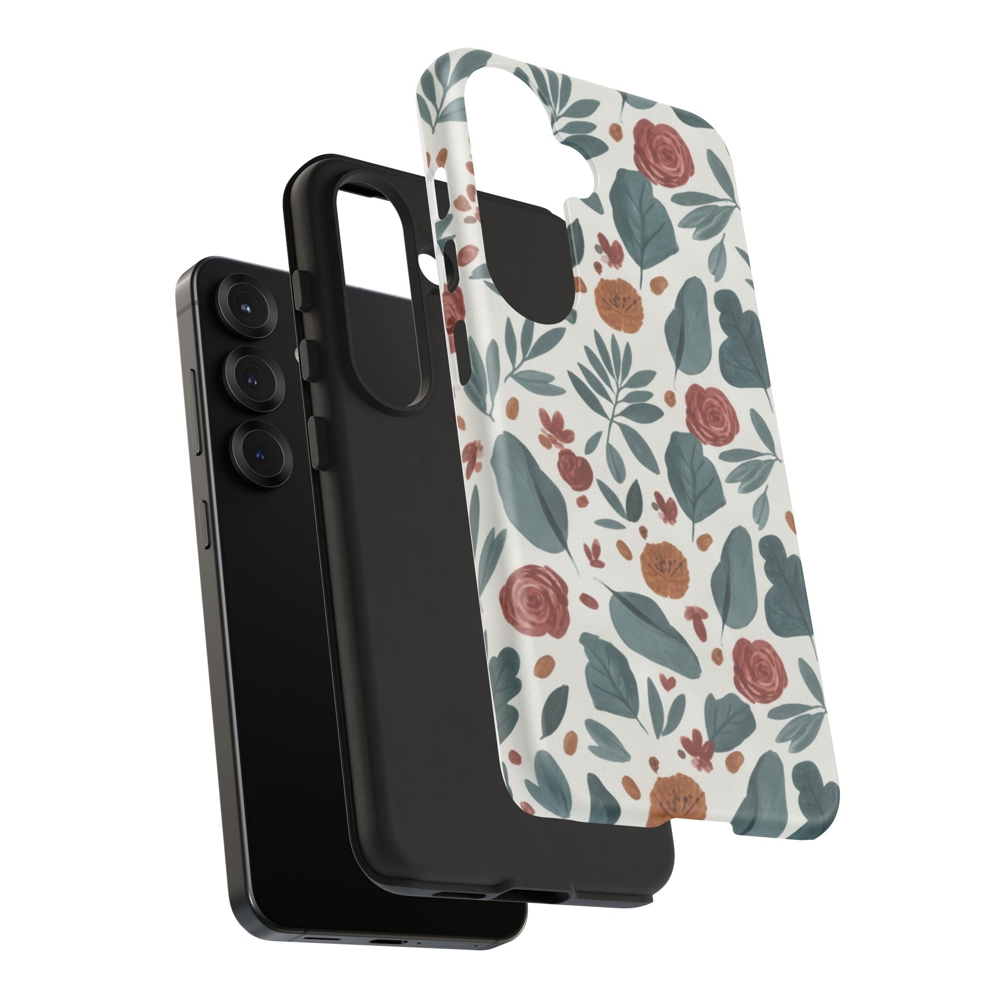 Floral Leaf Pattern Tough Phone Case — Protective Botanical iPhone Cover