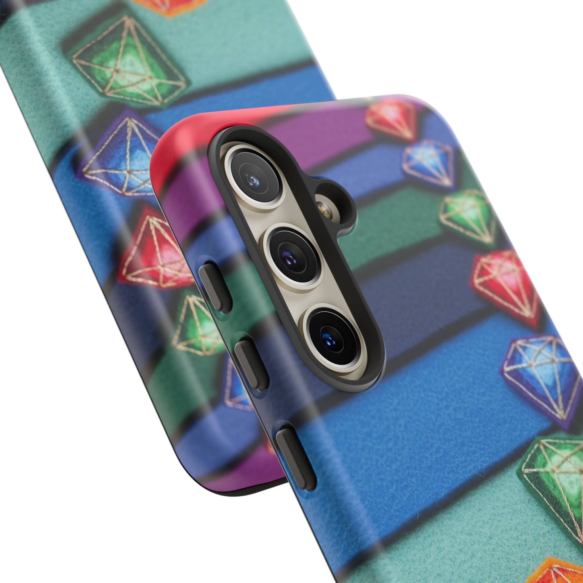 Colorful Gem Stripe Phone Case — Rainbow Diamond Pattern Tough Case