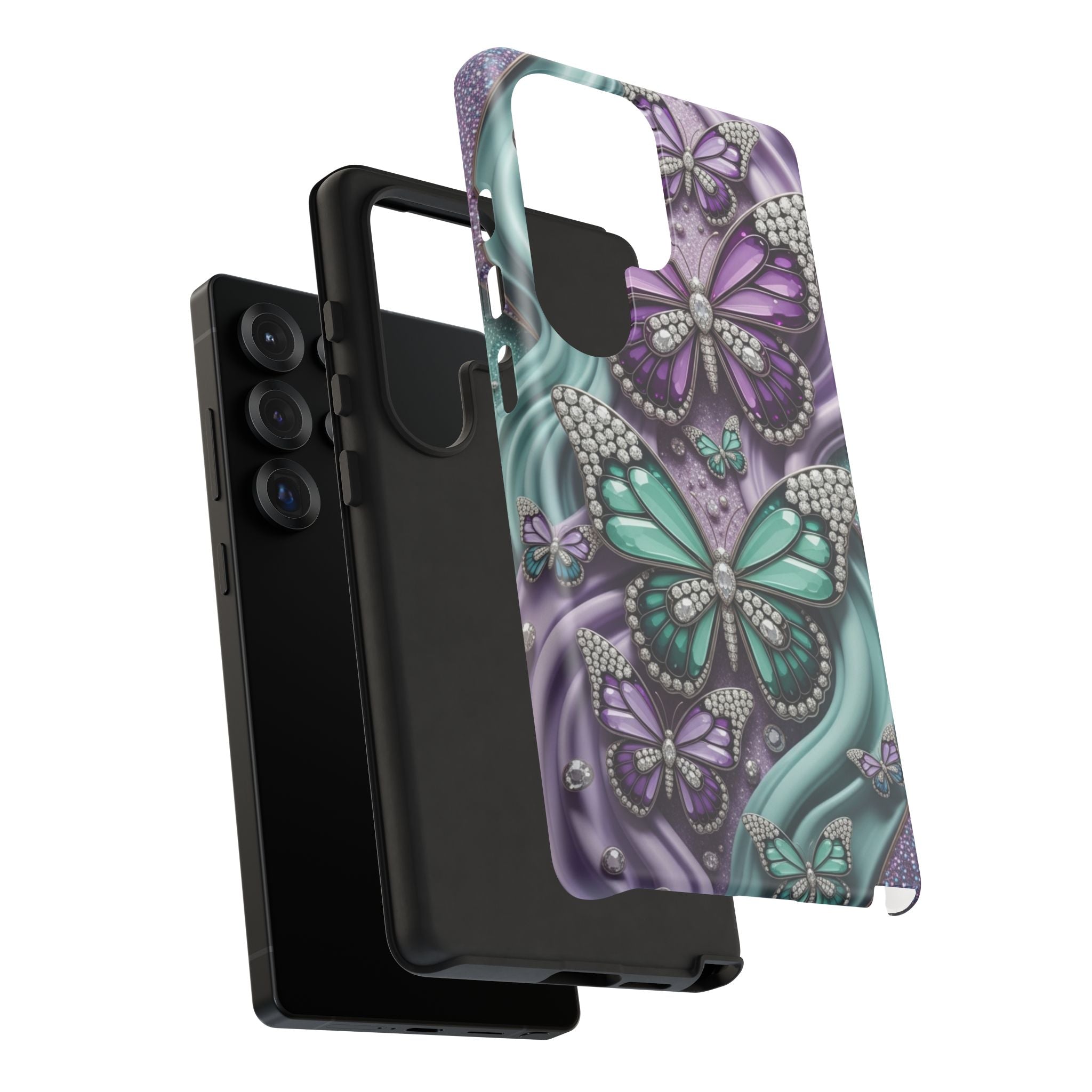 Butterfly Gem Tough Phone Case – Teal & Purple Sparkle Protective Cover