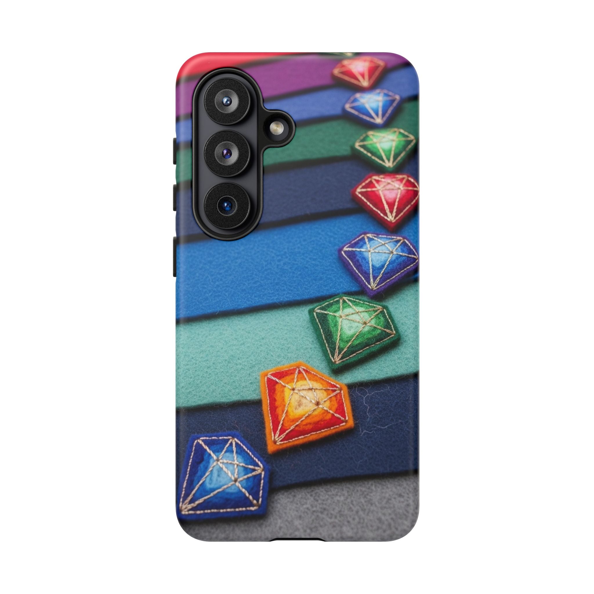 Colorful Gem Stripe Phone Case — Rainbow Diamond Pattern Tough Case