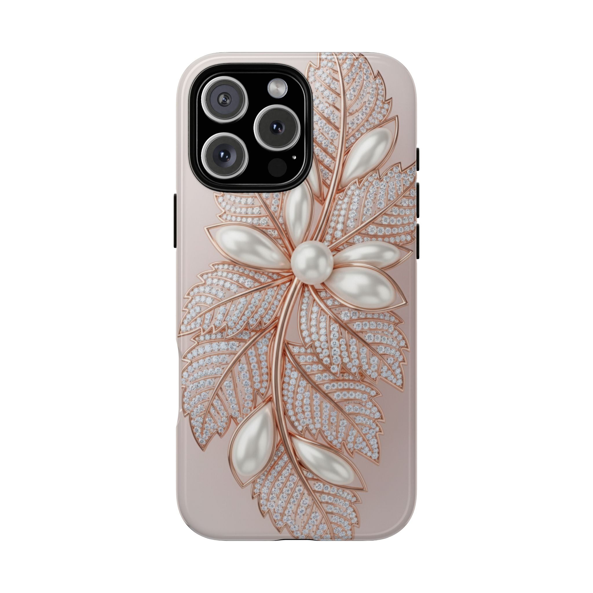 Pearl Floral Phone Case – Rose Gold Leaf iPhone Cover