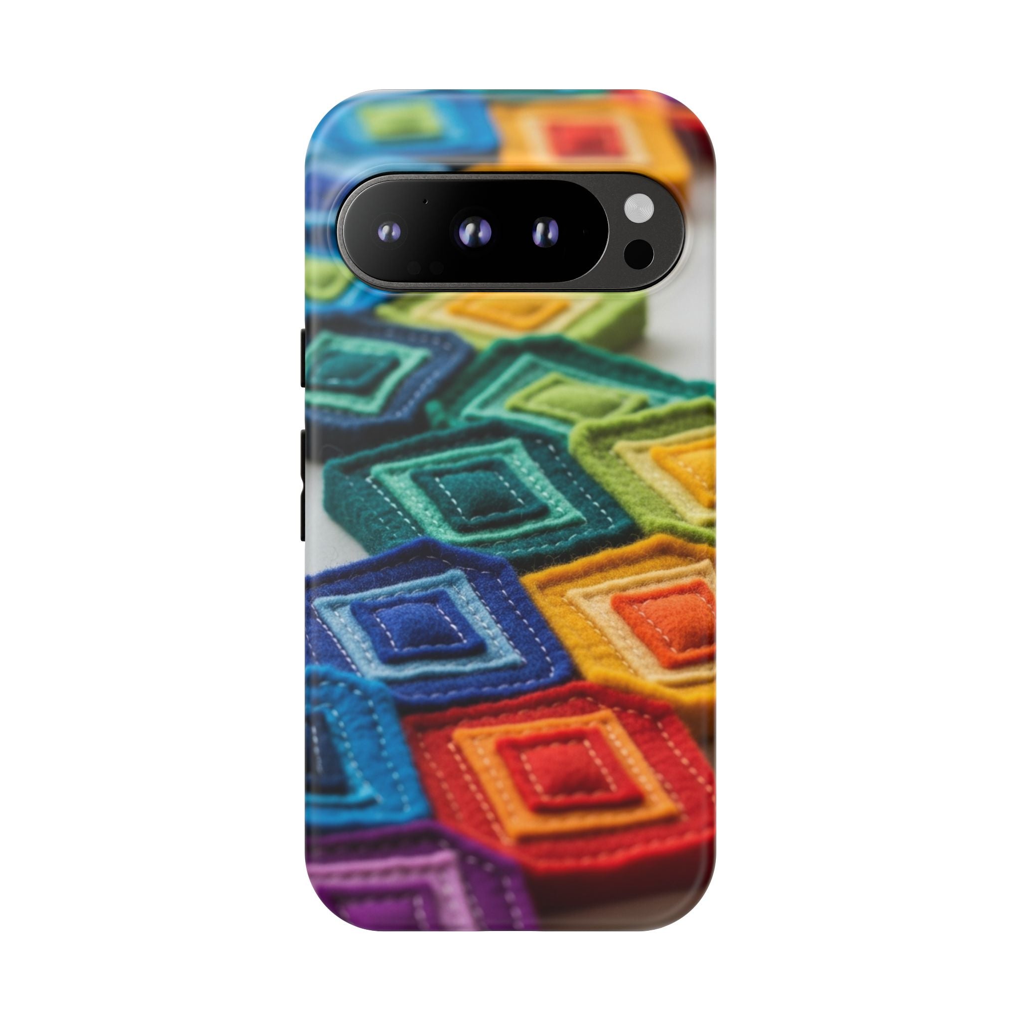 Colorful Geometric Quilt Pattern Phone Case – Bright Rainbow Diamond Tough Case