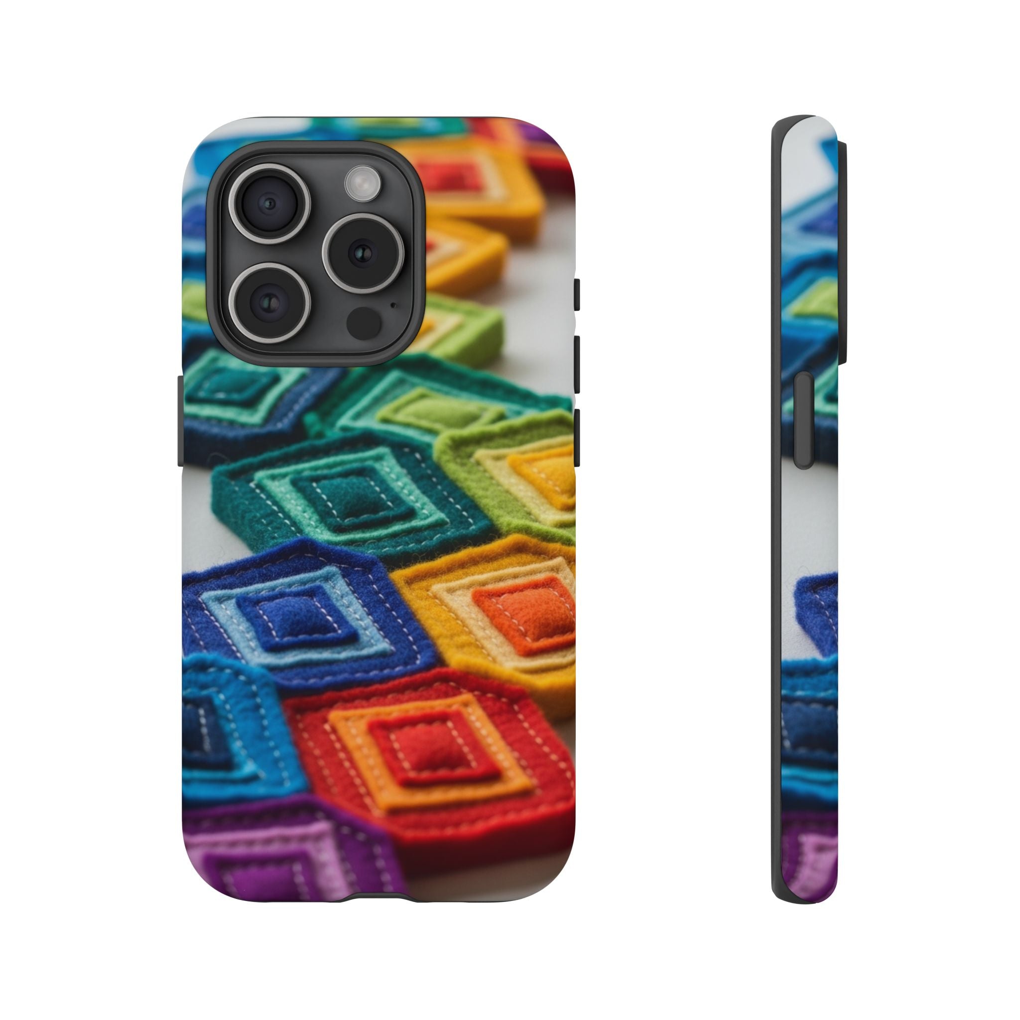 Colorful Geometric Quilt Pattern Phone Case – Bright Rainbow Diamond Tough Case