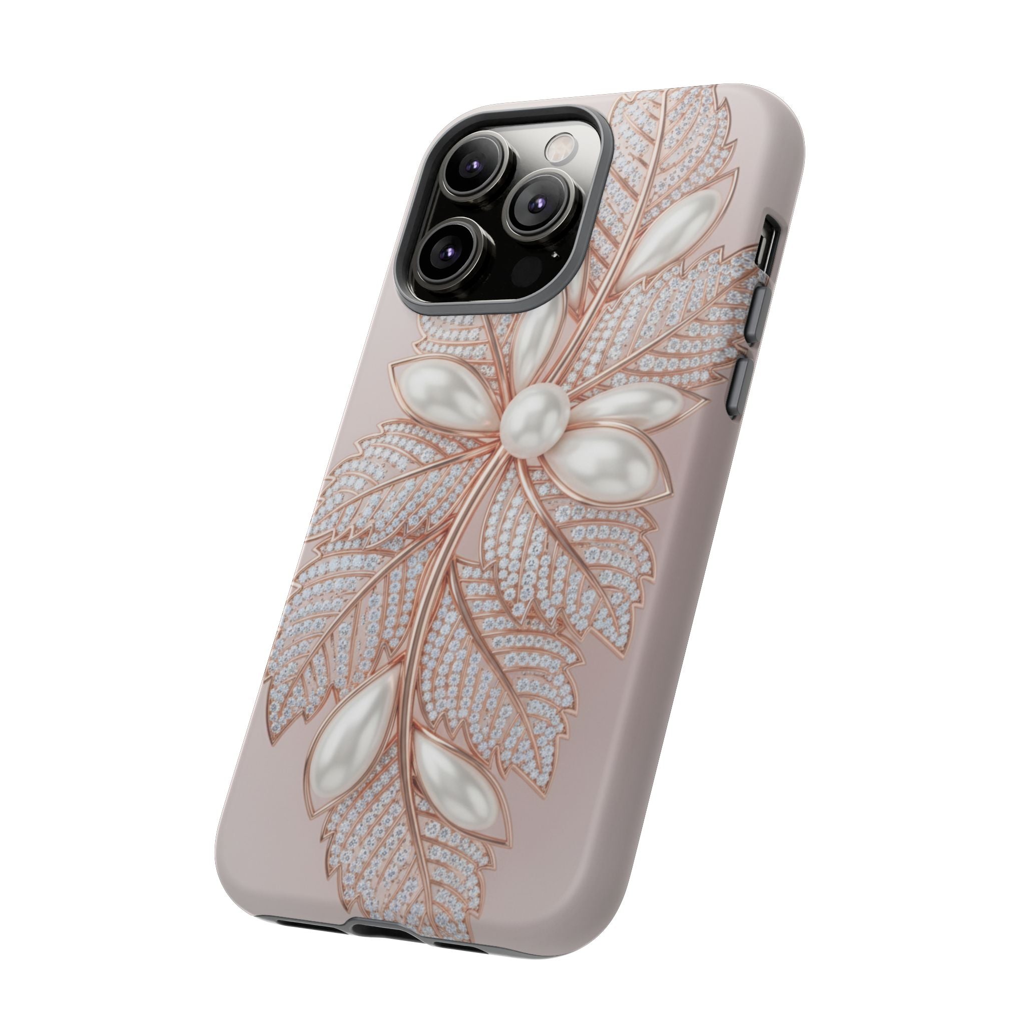 Pearl Floral Phone Case – Rose Gold Leaf iPhone Cover