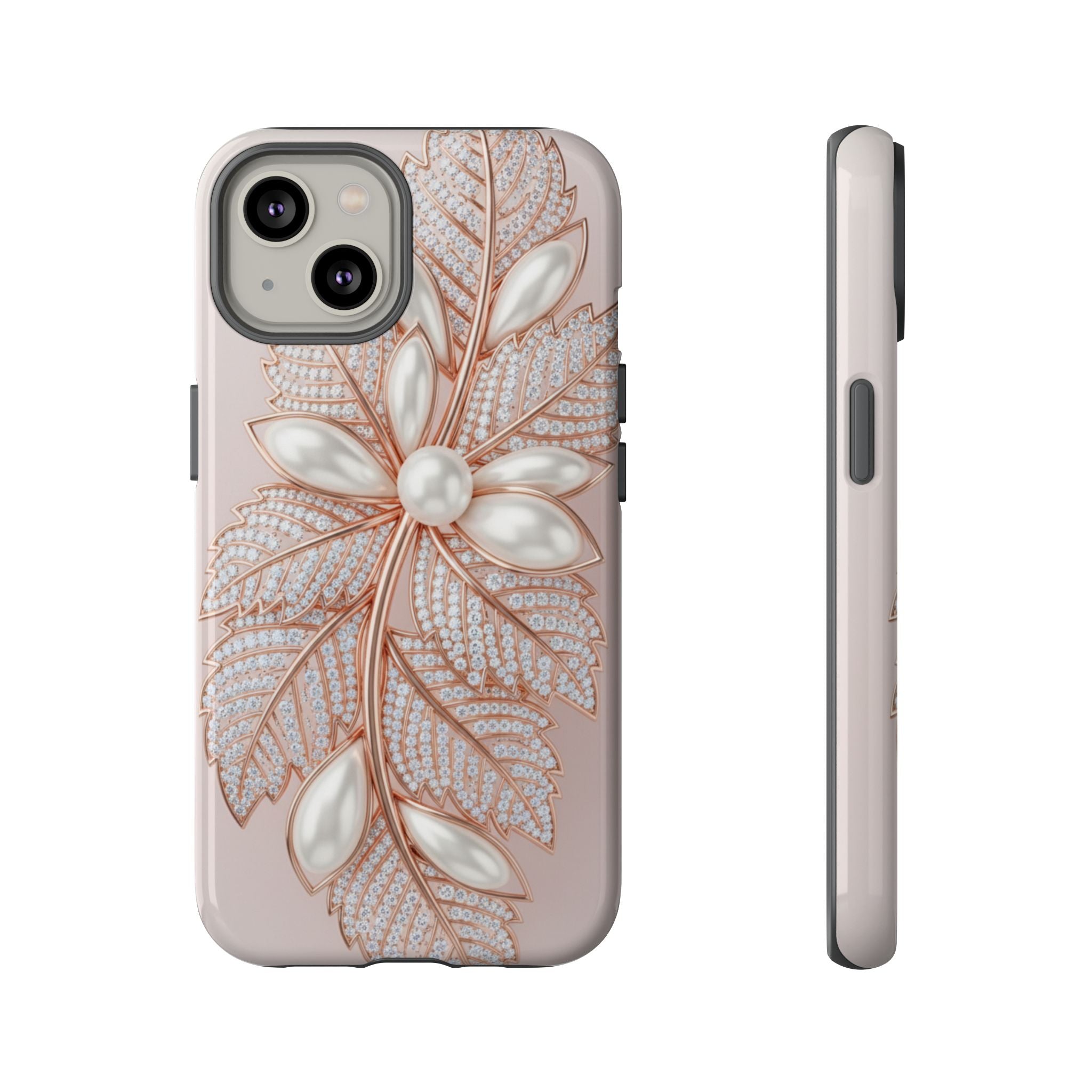 Pearl Floral Phone Case – Rose Gold Leaf iPhone Cover