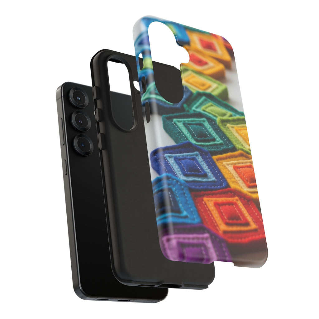 Colorful Geometric Quilt Pattern Phone Case – Bright Rainbow Diamond Tough Case