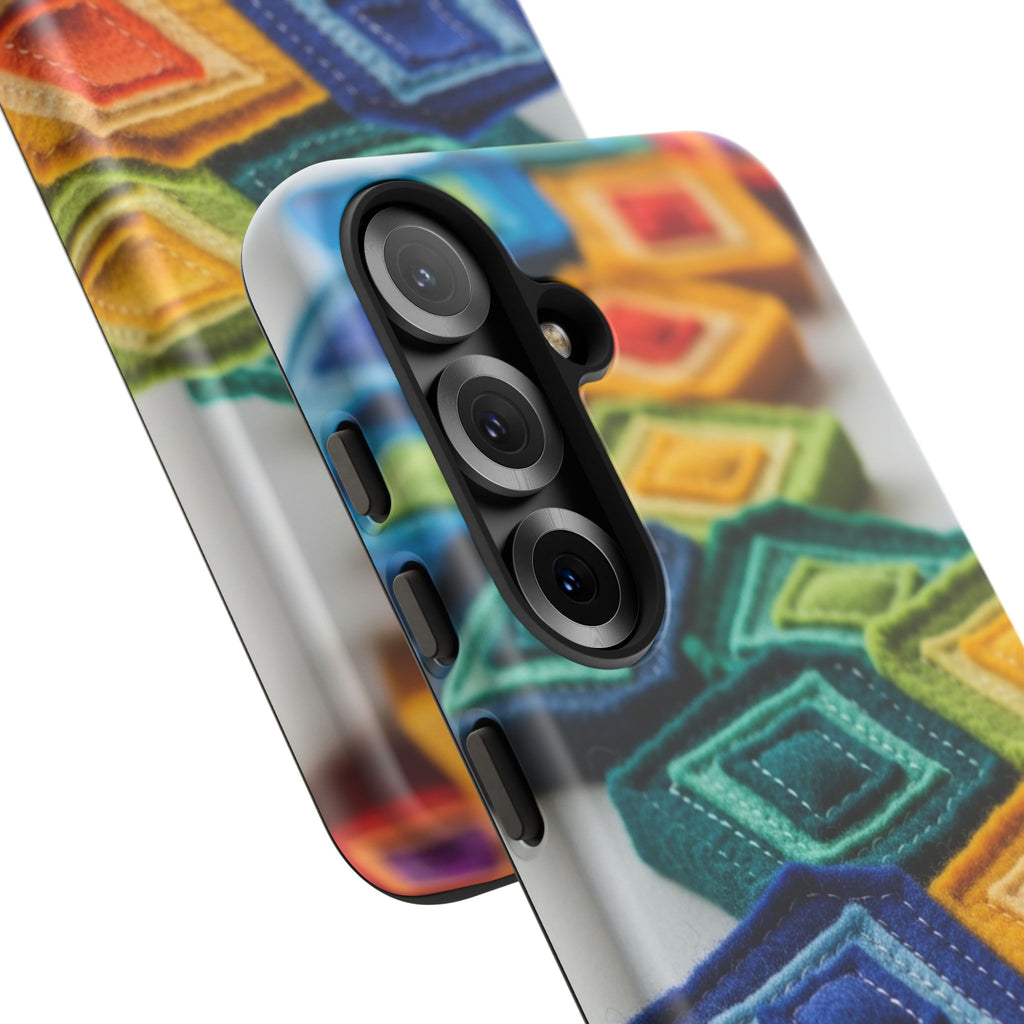 Colorful Geometric Quilt Pattern Phone Case – Bright Rainbow Diamond Tough Case