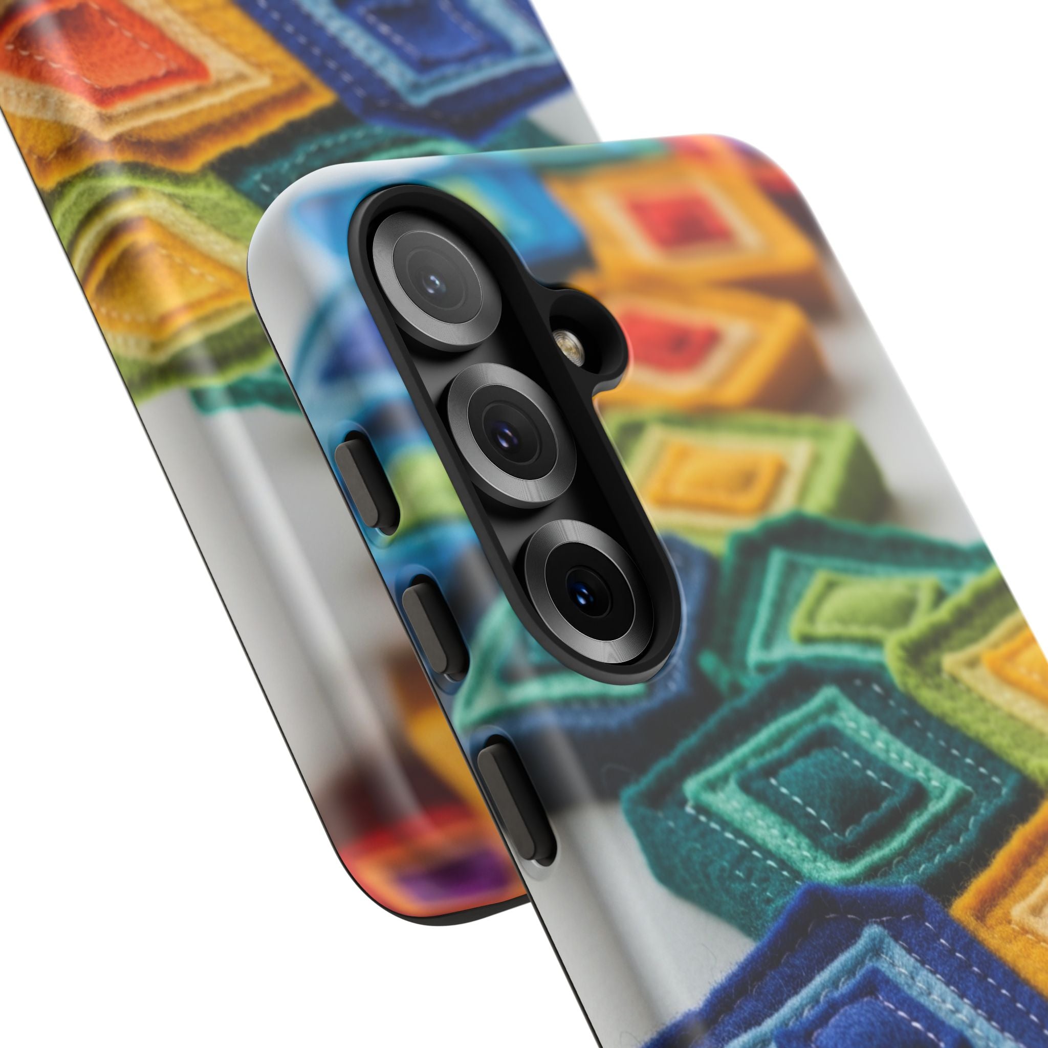 Colorful Geometric Quilt Pattern Phone Case – Bright Rainbow Diamond Tough Case