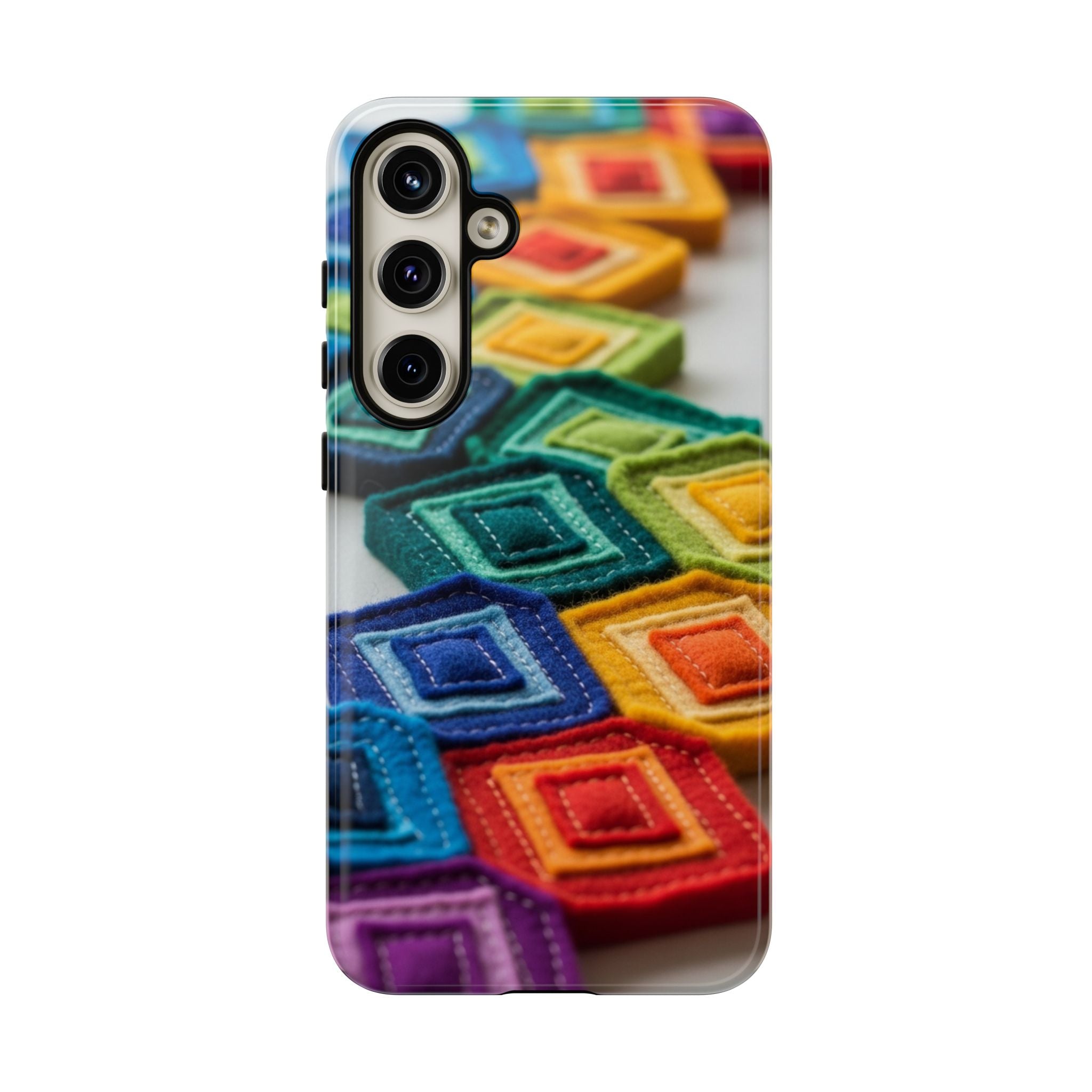 Colorful Geometric Quilt Pattern Phone Case – Bright Rainbow Diamond Tough Case