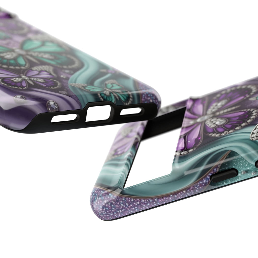Butterfly Gem Tough Phone Case – Teal & Purple Sparkle Protective Cover