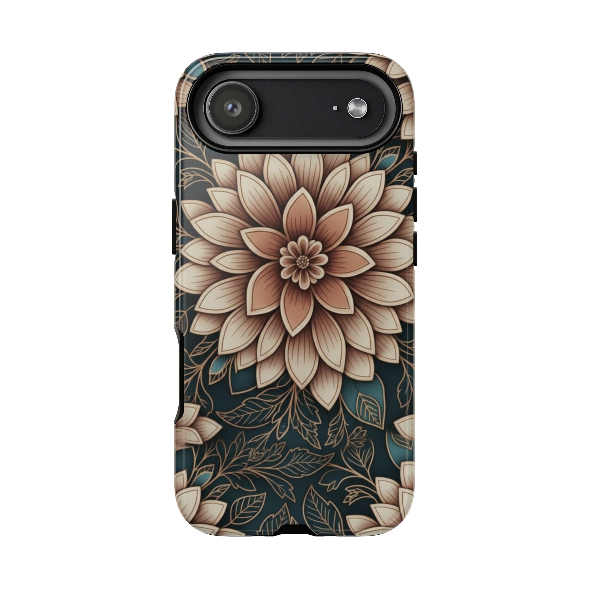Floral Mandala Tough Phone Case - Boho Dahlia Protective Cover