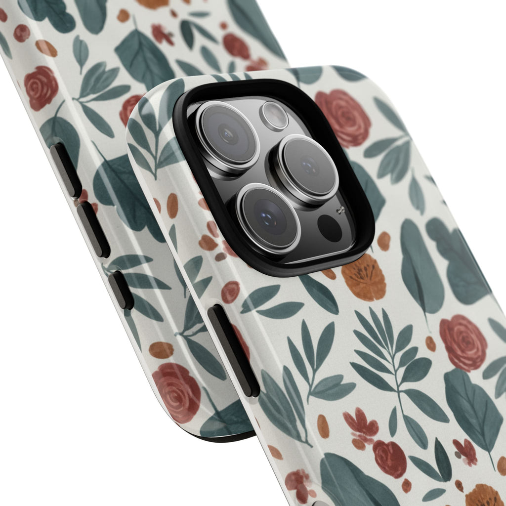 Floral Leaf Pattern Tough Phone Case — Protective Botanical iPhone Cover
