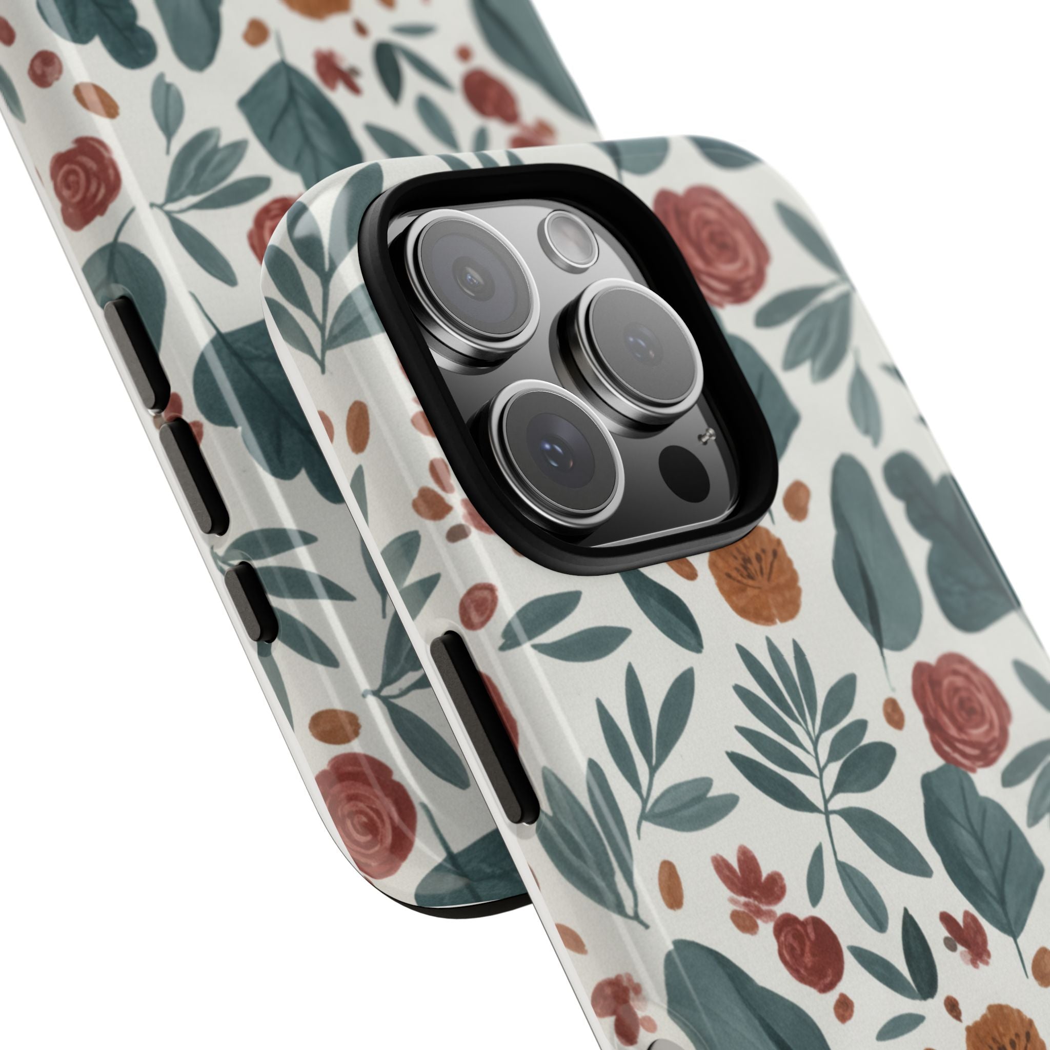 Floral Leaf Pattern Tough Phone Case — Protective Botanical iPhone Cover