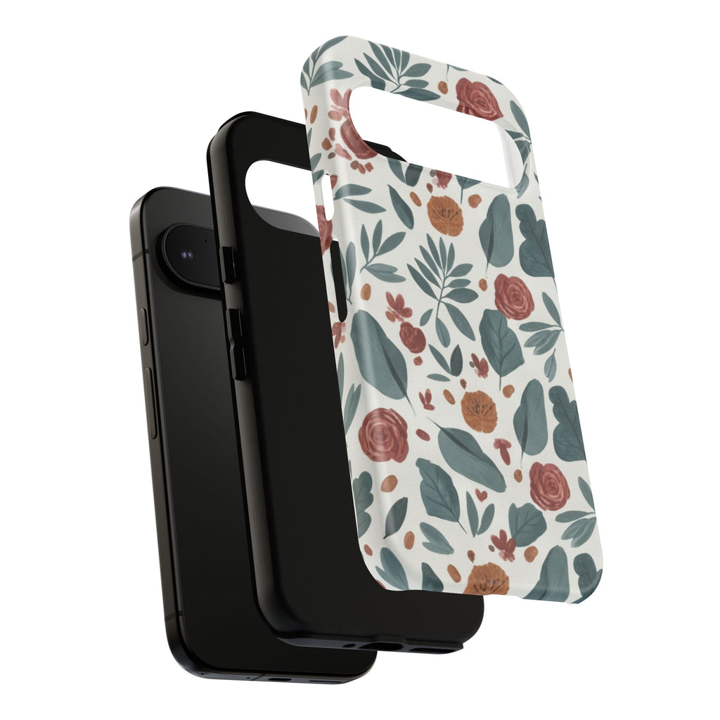 Floral Leaf Pattern Tough Phone Case — Protective Botanical iPhone Cover
