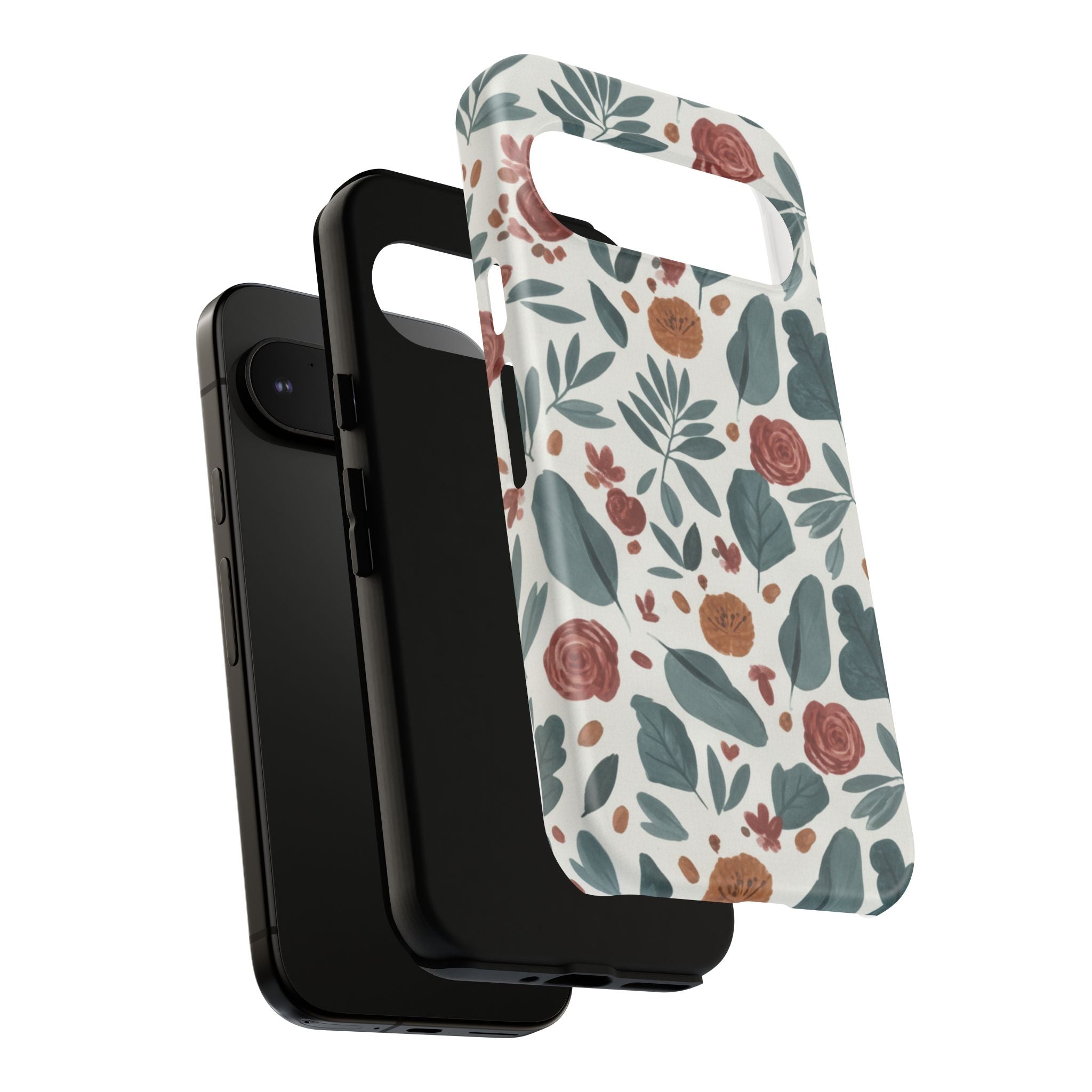 Floral Leaf Pattern Tough Phone Case — Protective Botanical iPhone Cover