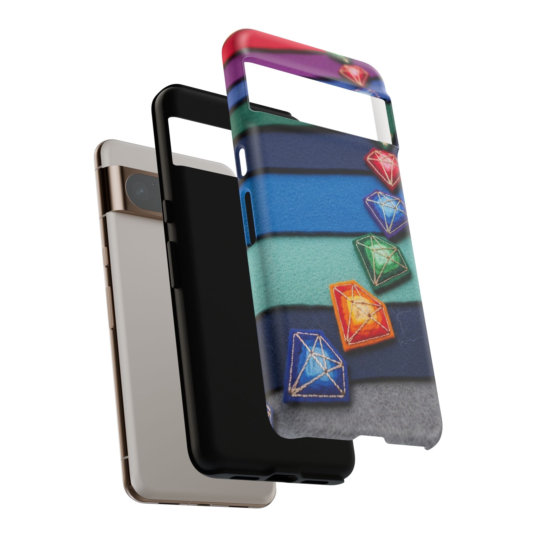 Colorful Gem Stripe Phone Case — Rainbow Diamond Pattern Tough Case