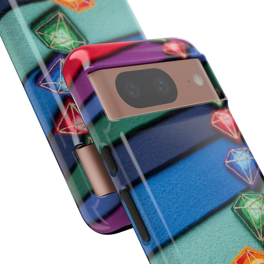 Colorful Gem Stripe Phone Case — Rainbow Diamond Pattern Tough Case