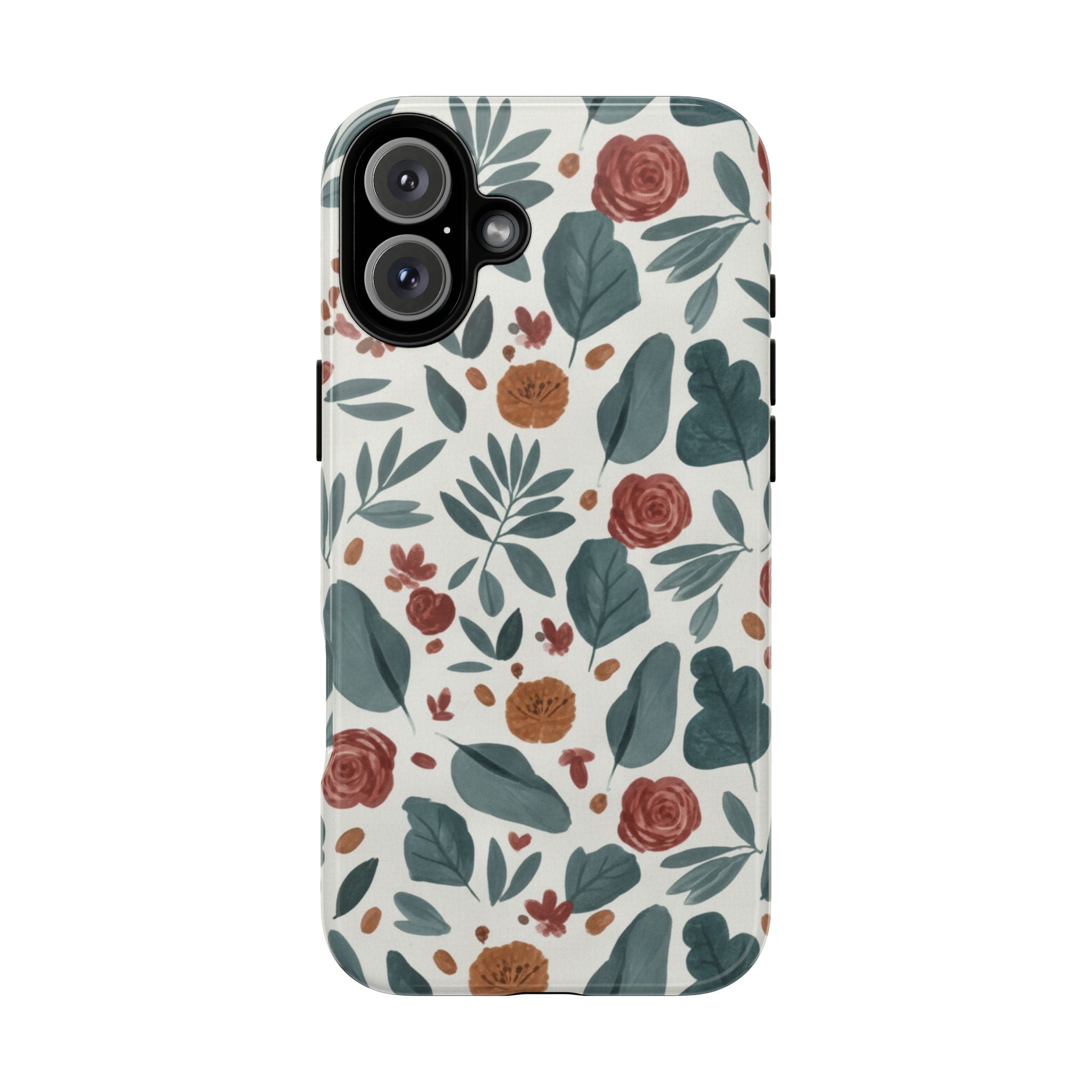 Floral Leaf Pattern Tough Phone Case — Protective Botanical iPhone Cover