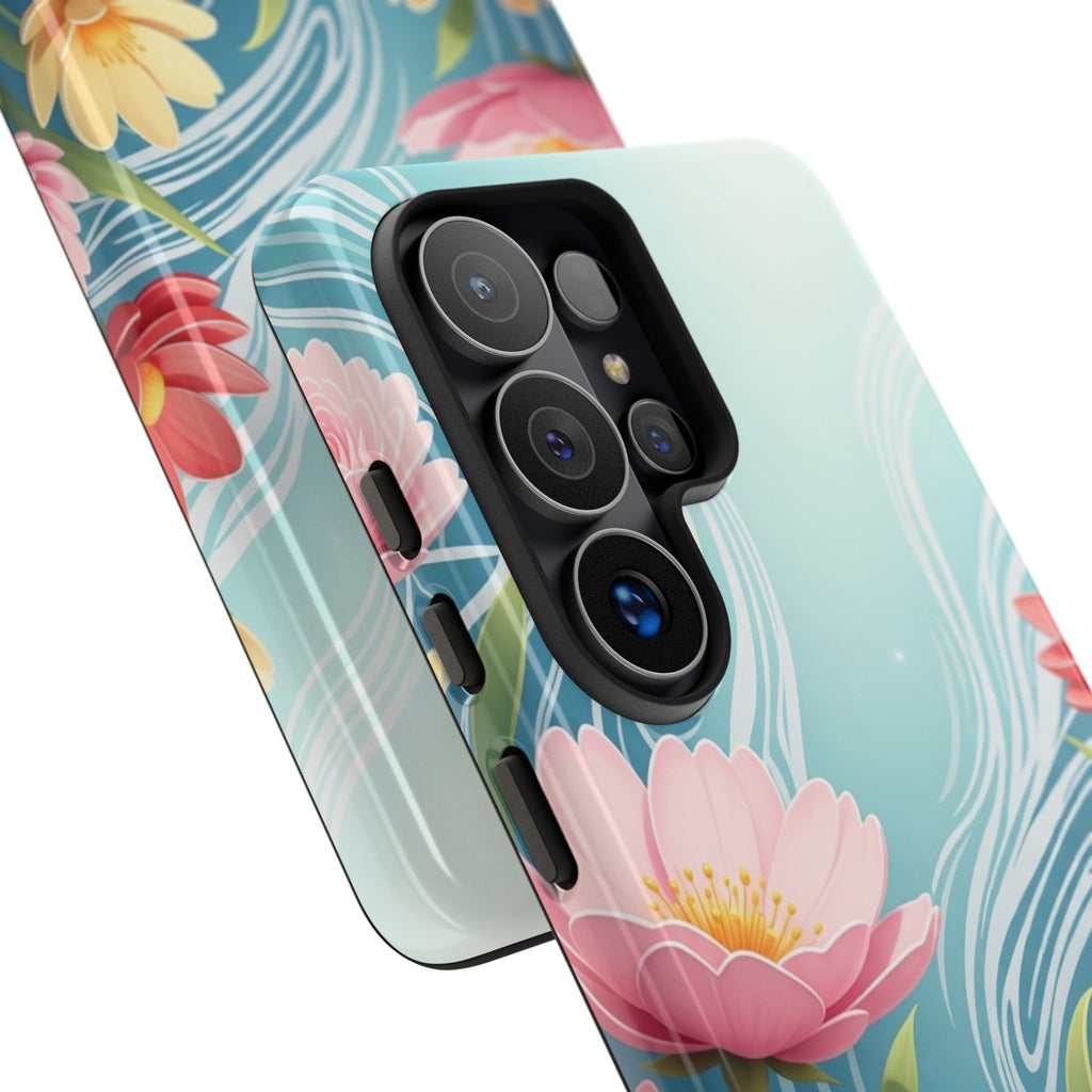 Floral Lotus Tough Phone Case — Watercolor Garden Protective Cover