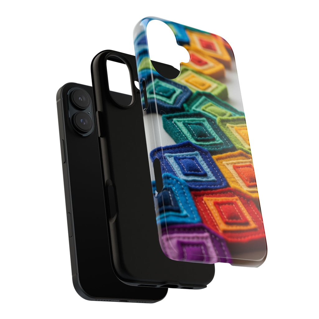 Colorful Geometric Quilt Pattern Phone Case – Bright Rainbow Diamond Tough Case
