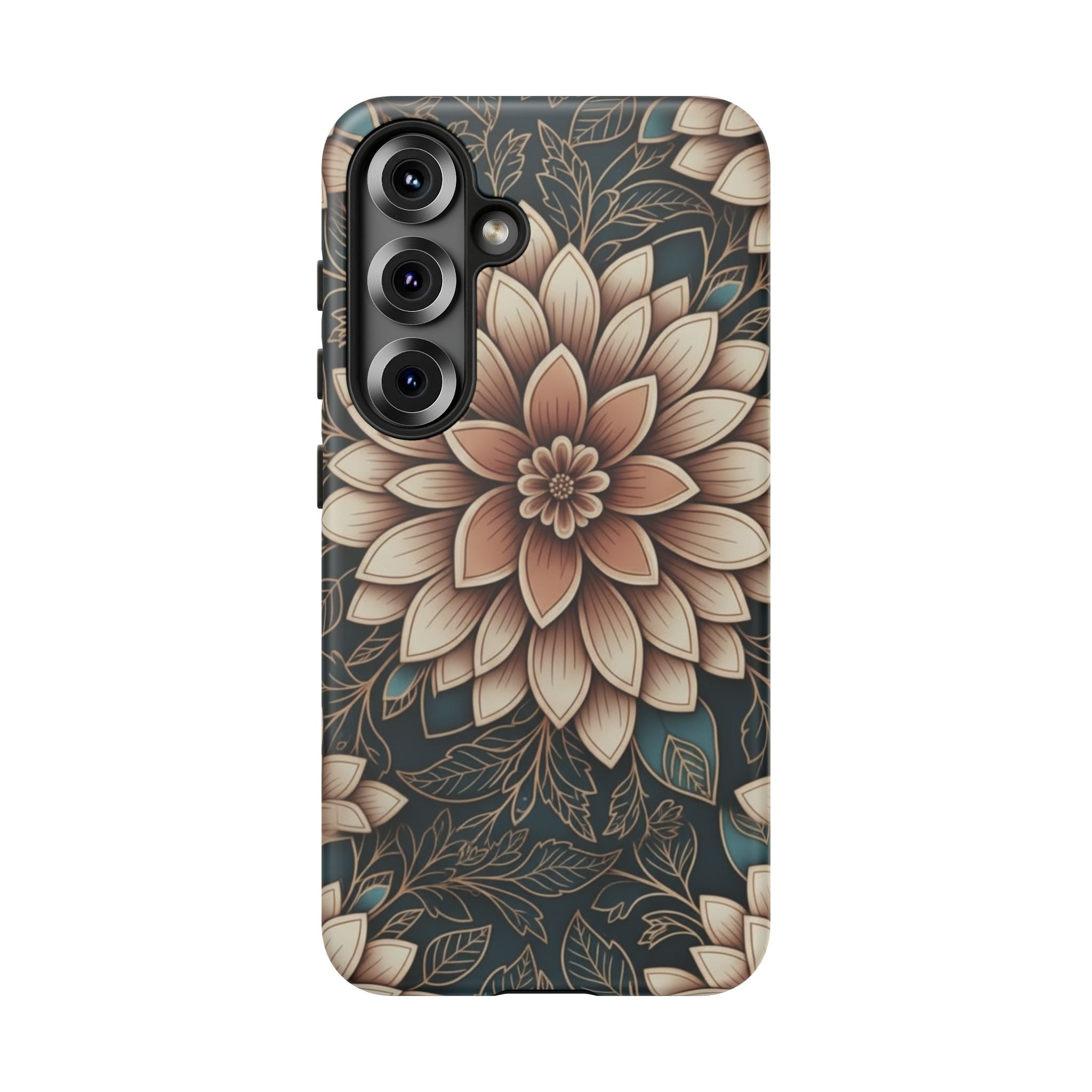 Floral Mandala Tough Phone Case - Boho Dahlia Protective Cover