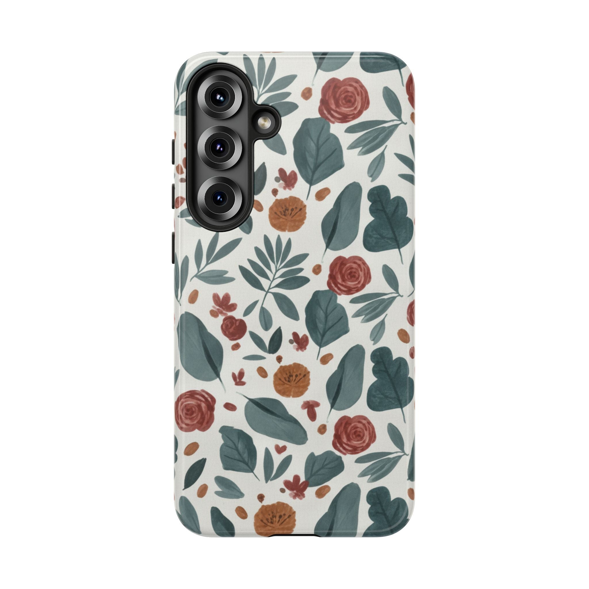 Floral Leaf Pattern Tough Phone Case — Protective Botanical iPhone Cover
