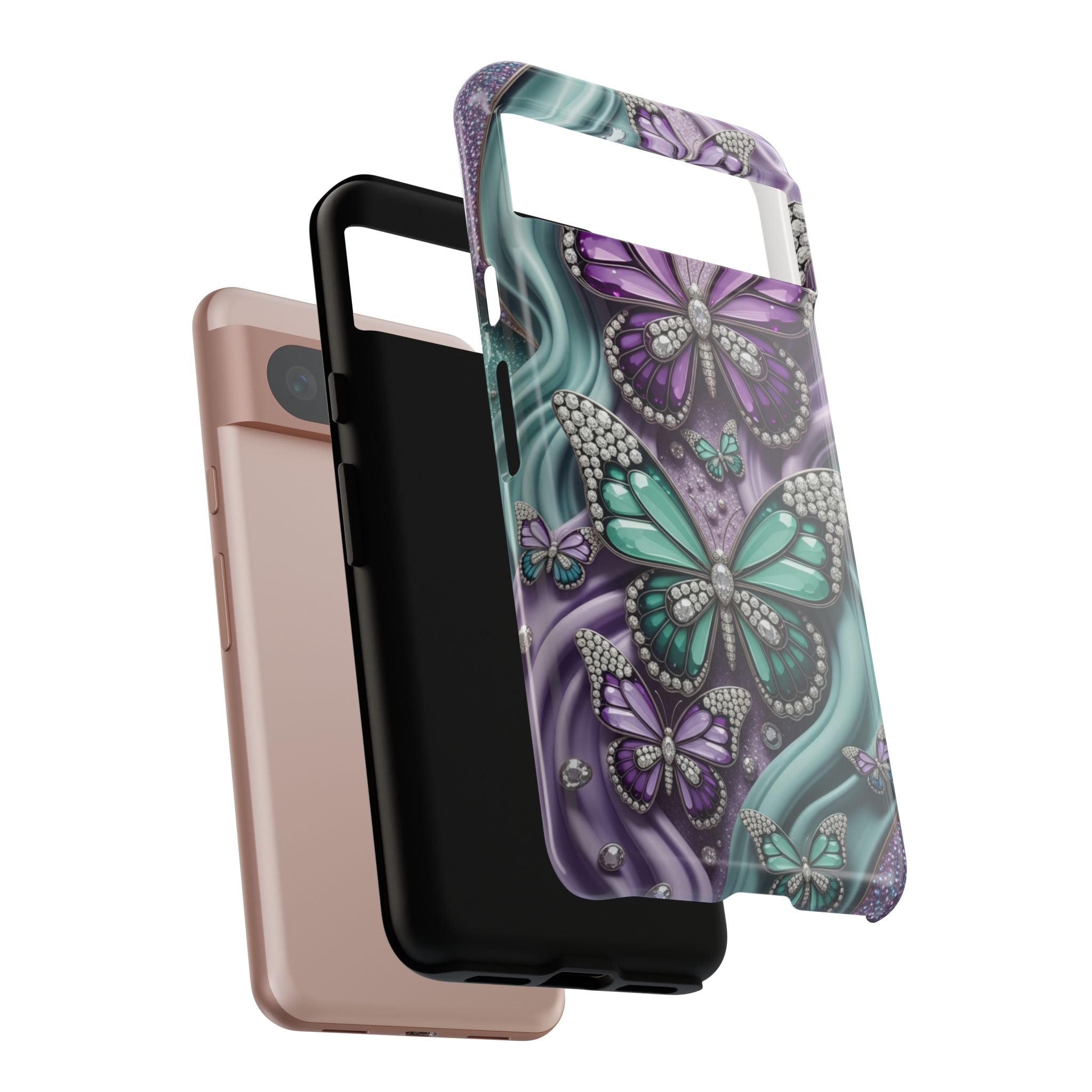 Butterfly Gem Tough Phone Case – Teal & Purple Sparkle Protective Cover