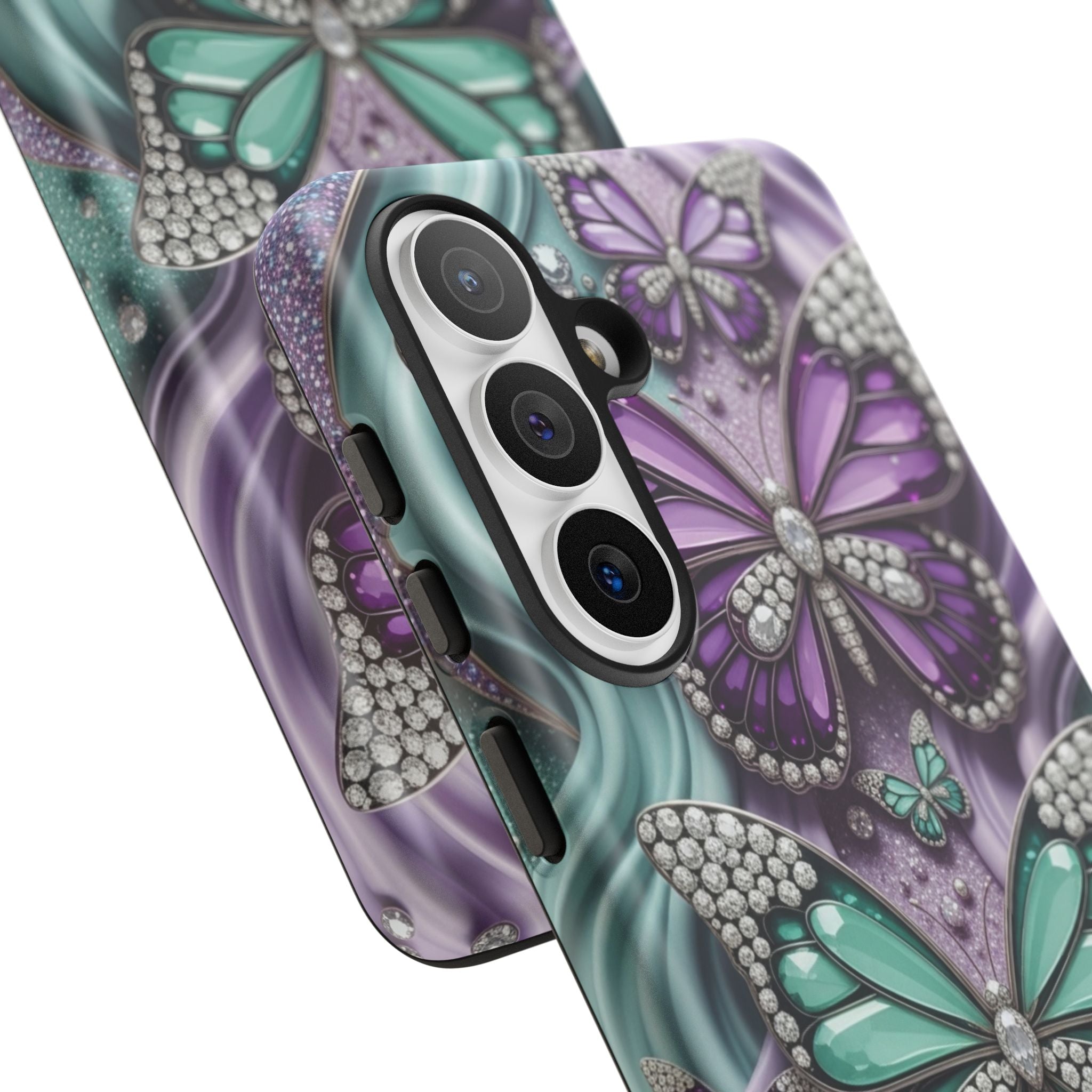 Butterfly Gem Tough Phone Case – Teal & Purple Sparkle Protective Cover