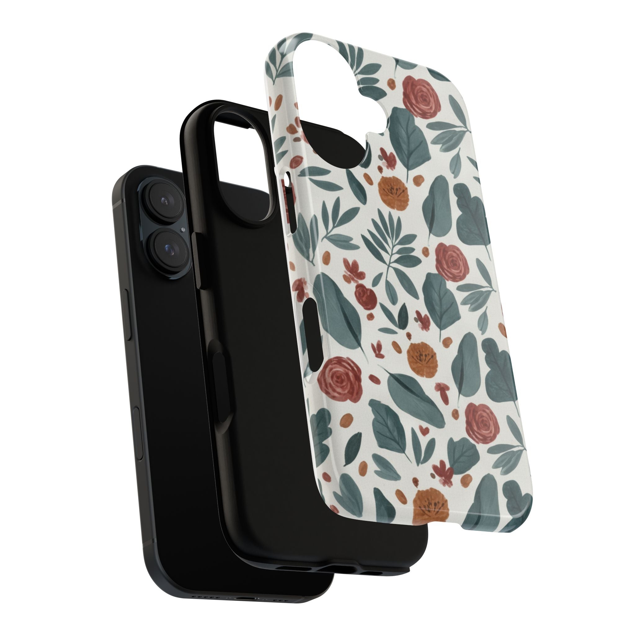 Floral Leaf Pattern Tough Phone Case — Protective Botanical iPhone Cover