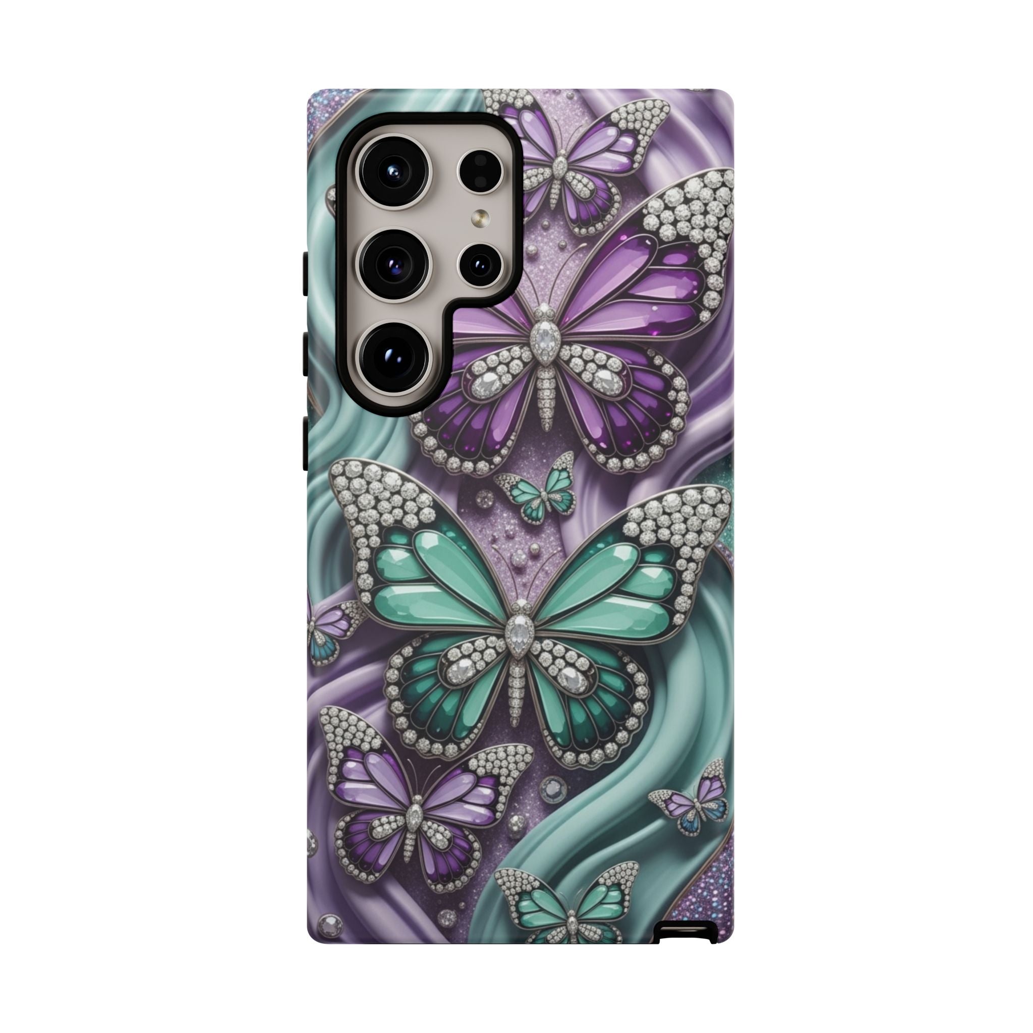 Butterfly Gem Tough Phone Case – Teal & Purple Sparkle Protective Cover