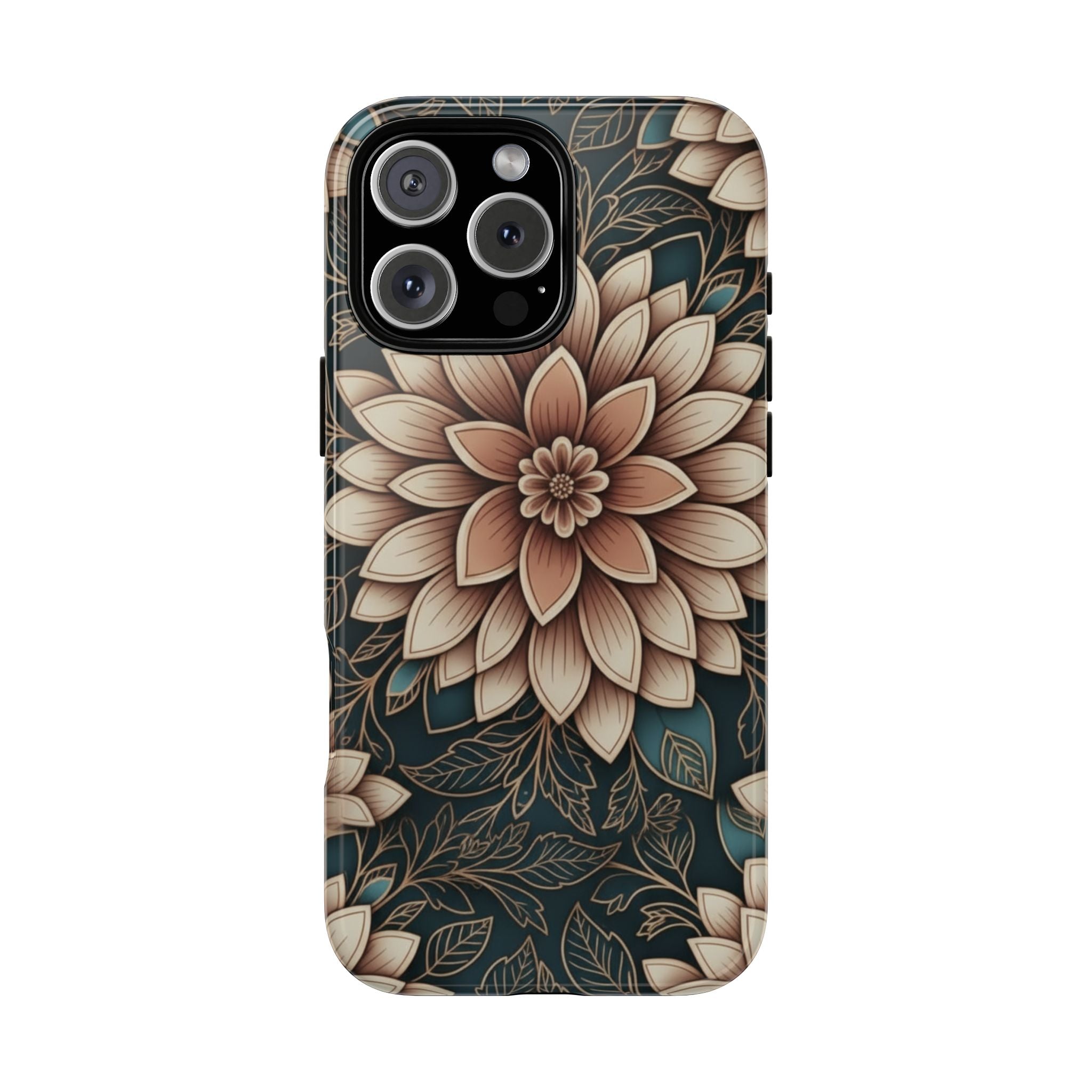 Floral Mandala Tough Phone Case - Boho Dahlia Protective Cover