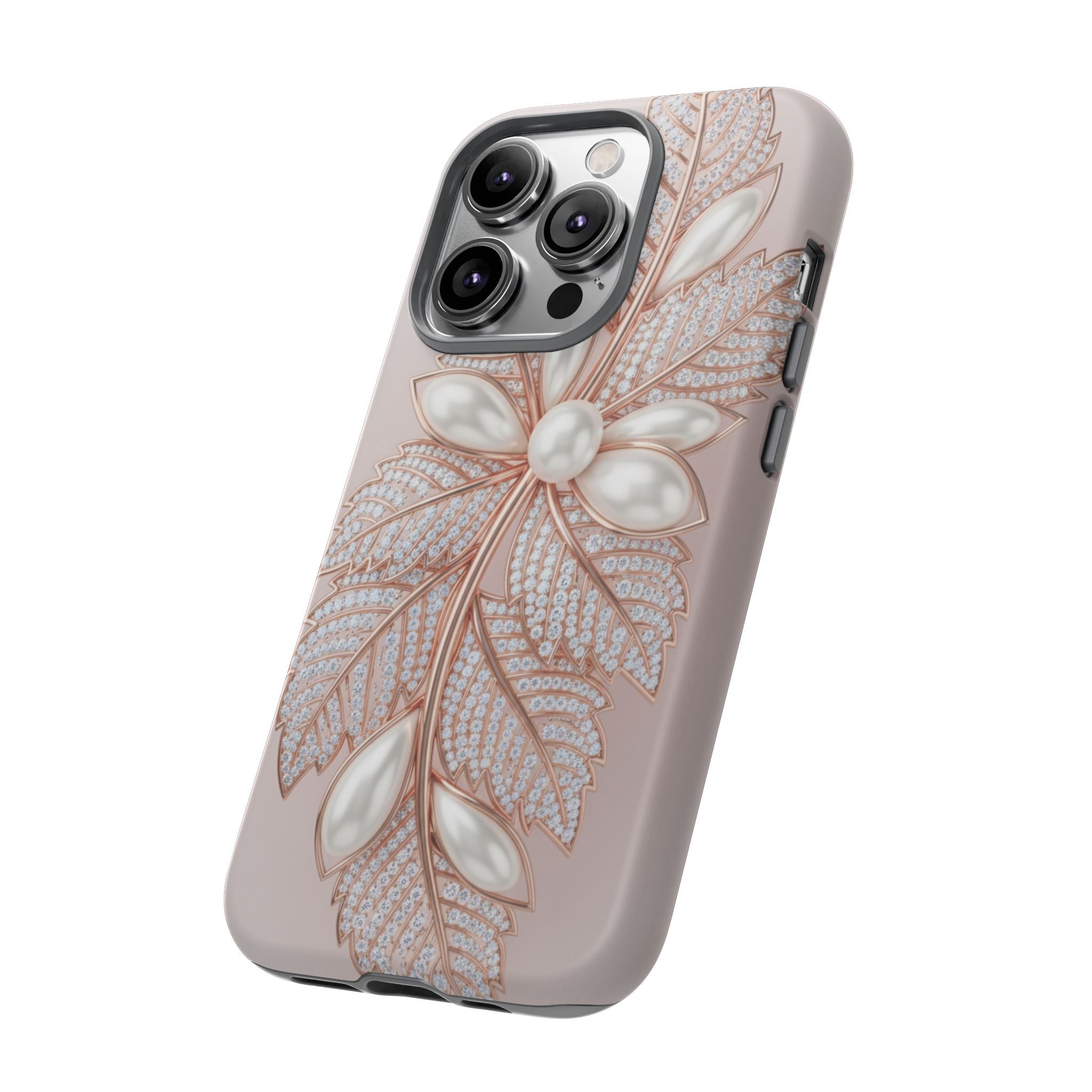 Pearl Floral Phone Case – Rose Gold Leaf iPhone Cover