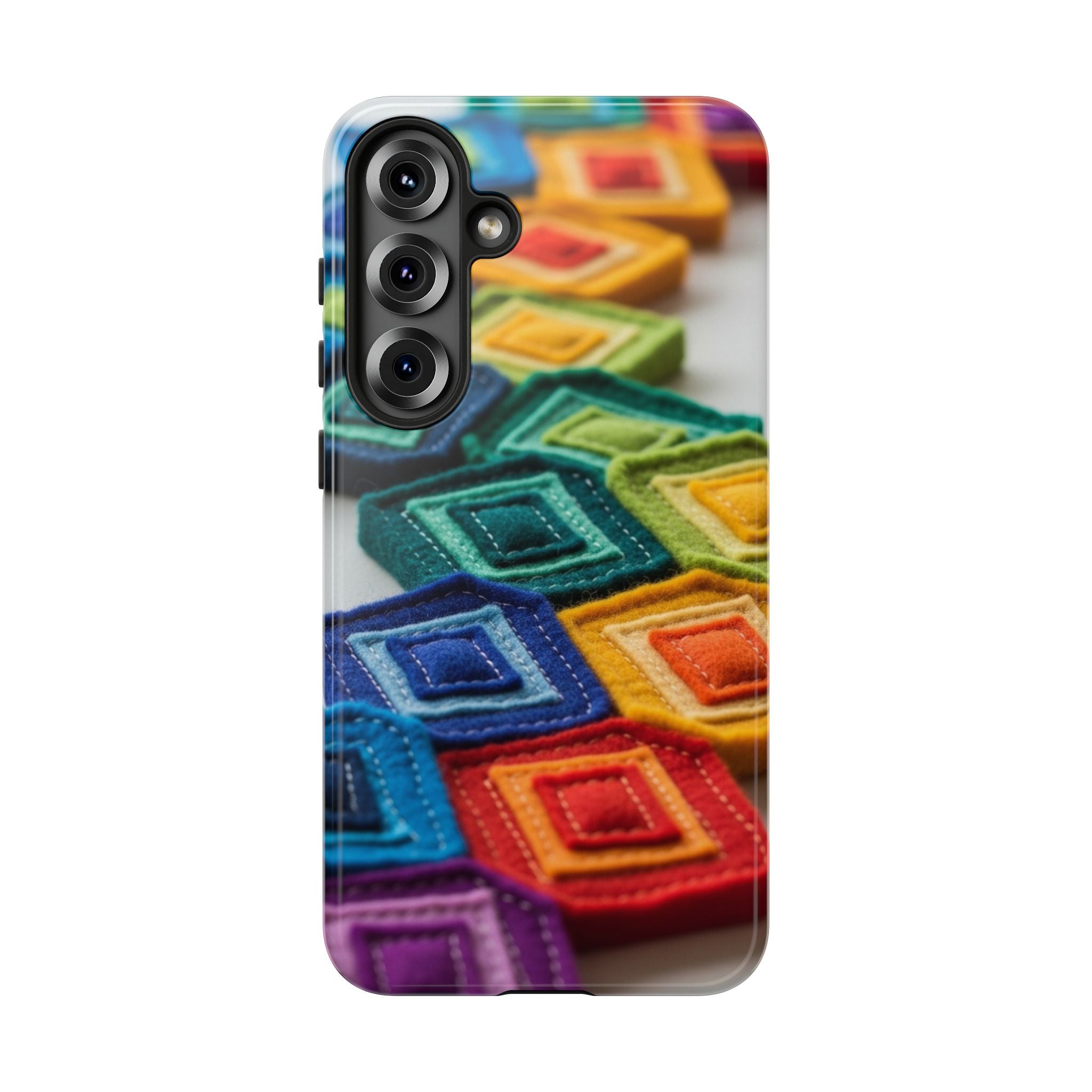 Colorful Geometric Quilt Pattern Phone Case – Bright Rainbow Diamond Tough Case