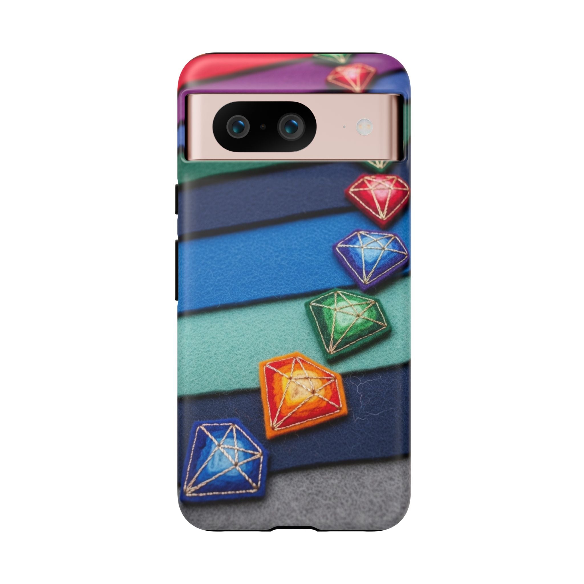 Colorful Gem Stripe Phone Case — Rainbow Diamond Pattern Tough Case