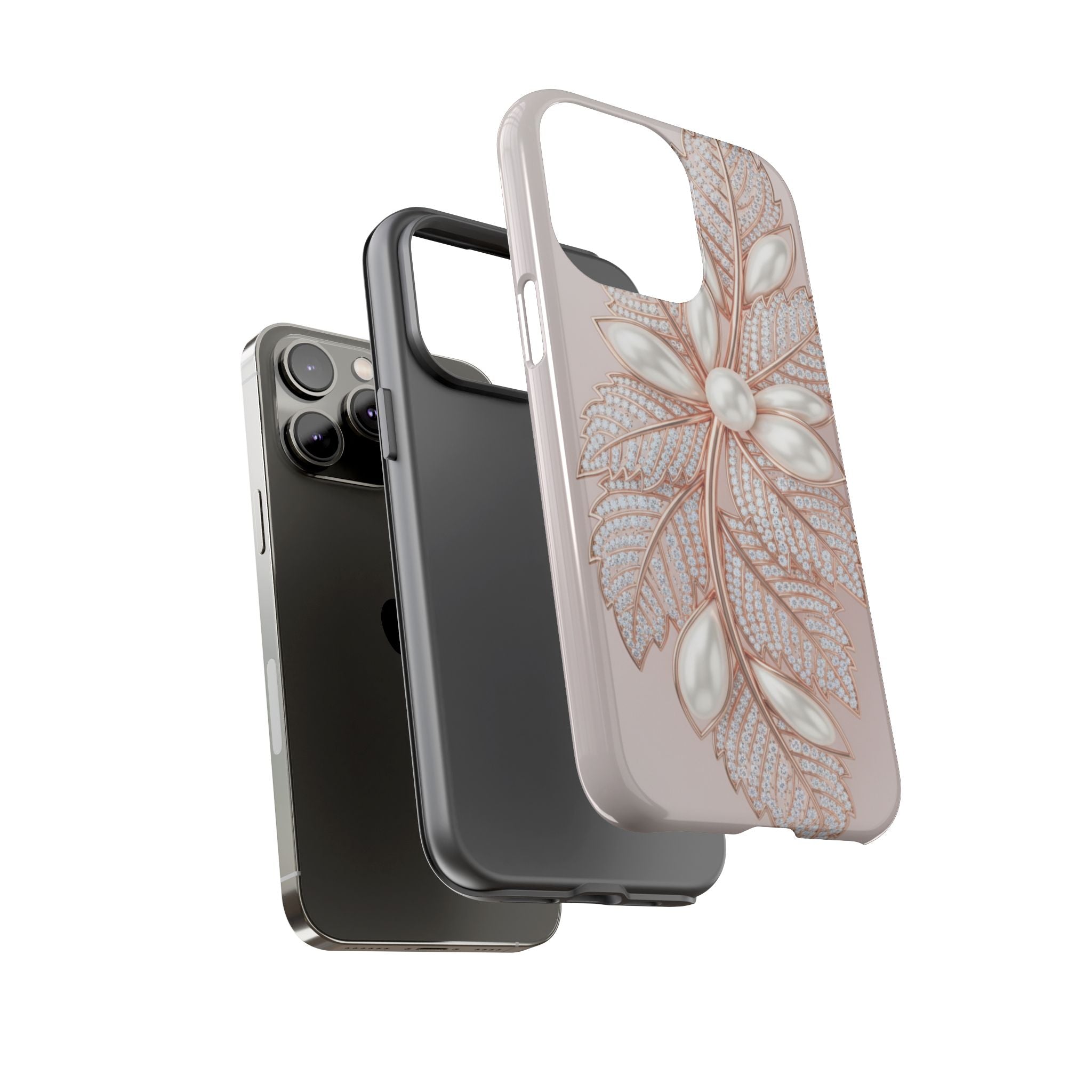 Pearl Floral Phone Case – Rose Gold Leaf iPhone Cover