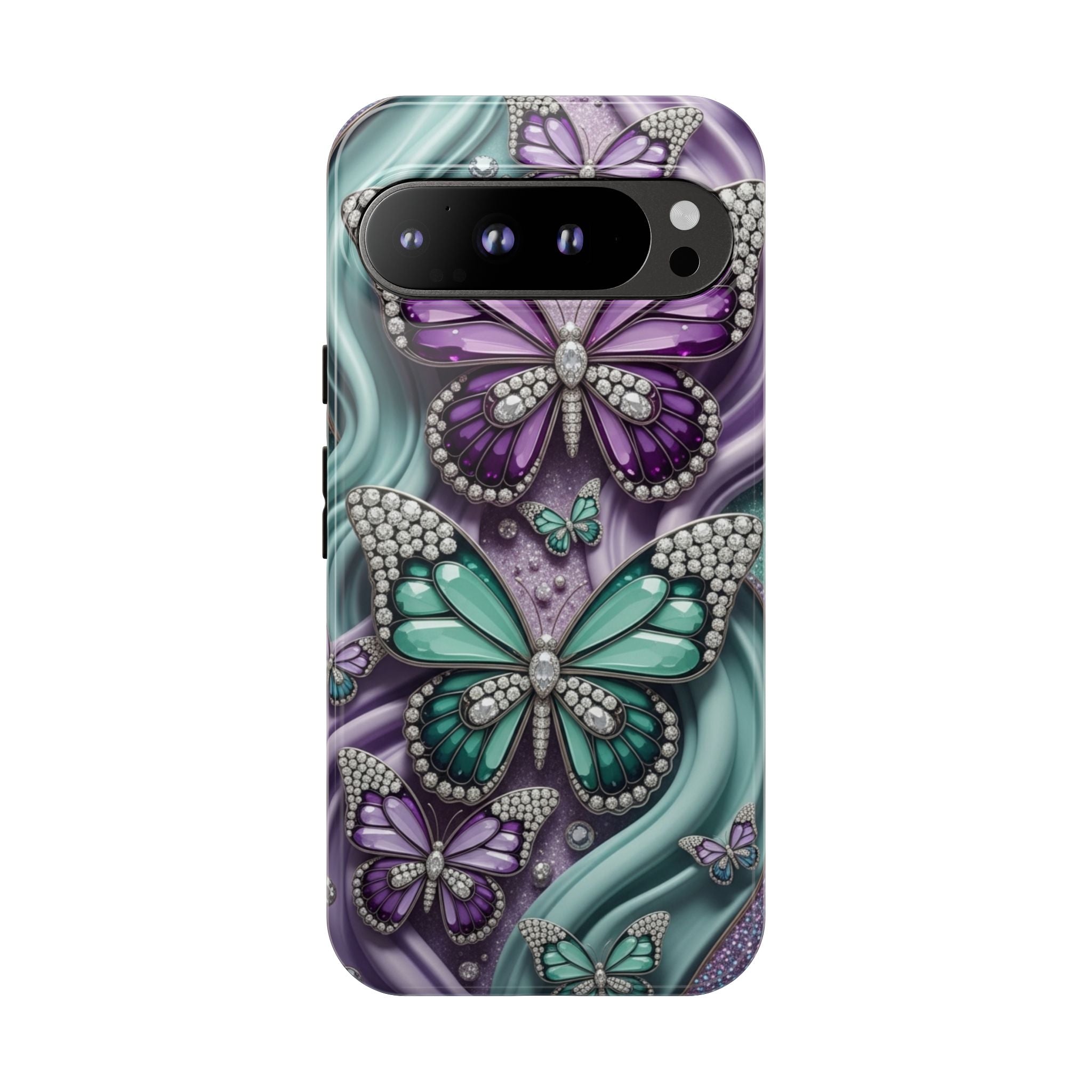 Butterfly Gem Tough Phone Case – Teal & Purple Sparkle Protective Cover