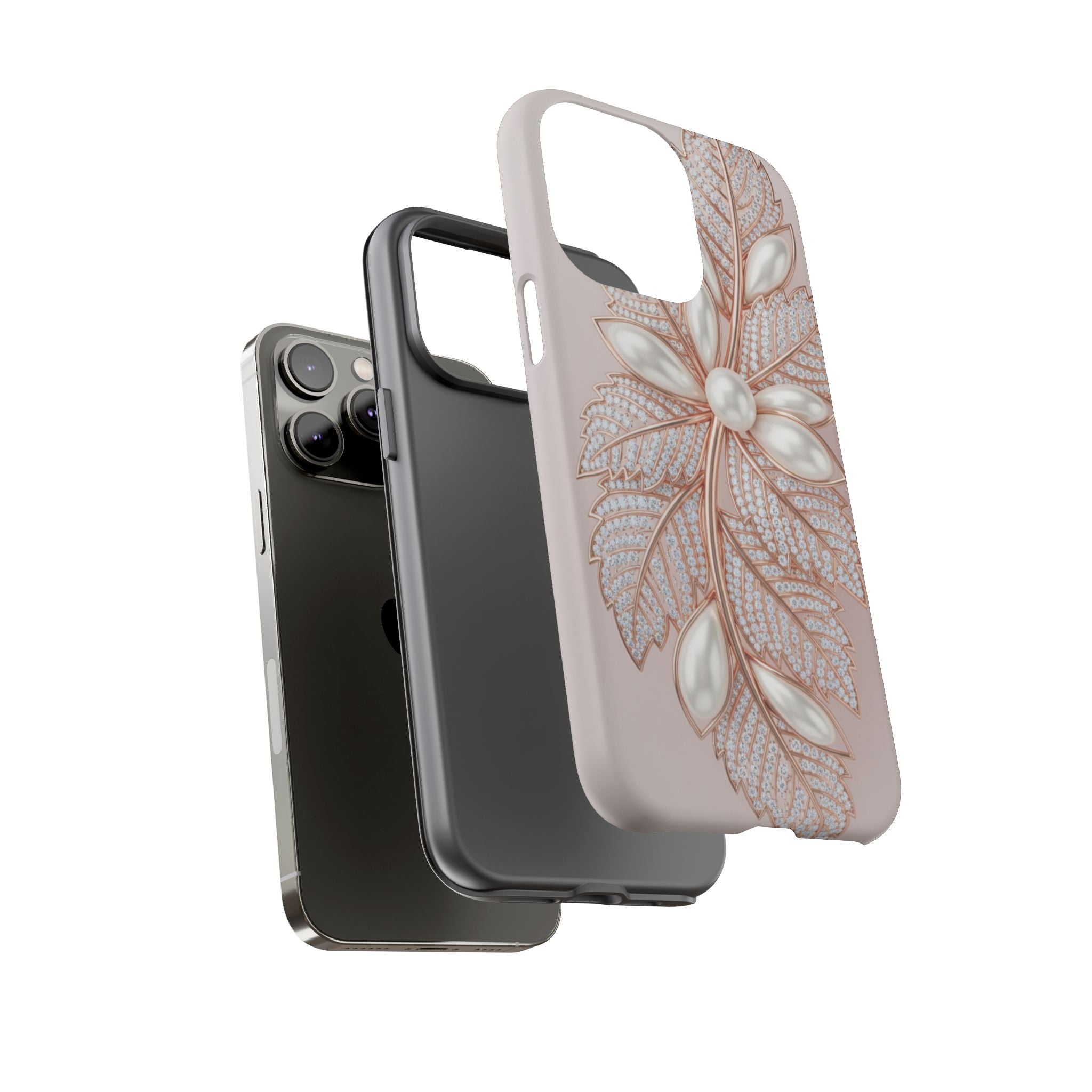 Pearl Floral Phone Case – Rose Gold Leaf iPhone Cover